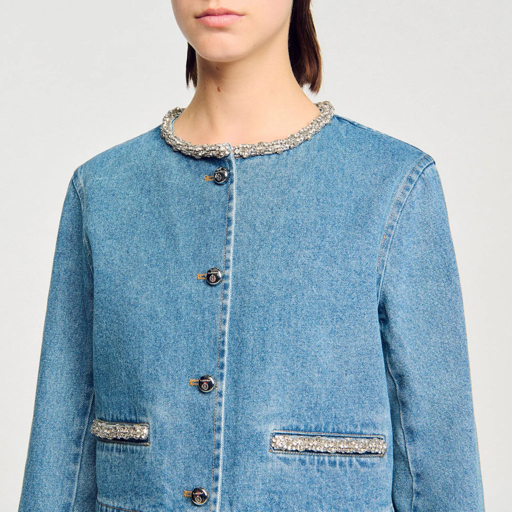Blouson en denim strassé - CALVERO