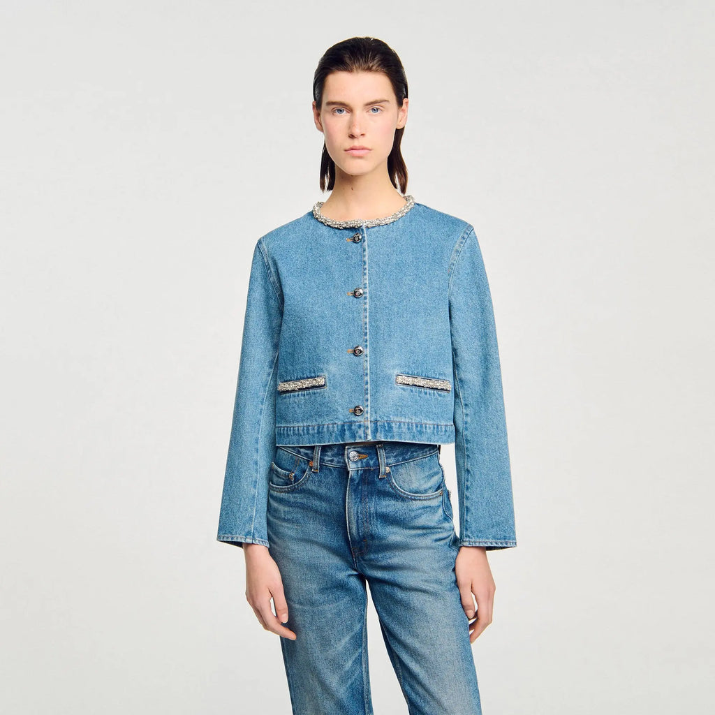 Blouson en denim strassé - CALVERO