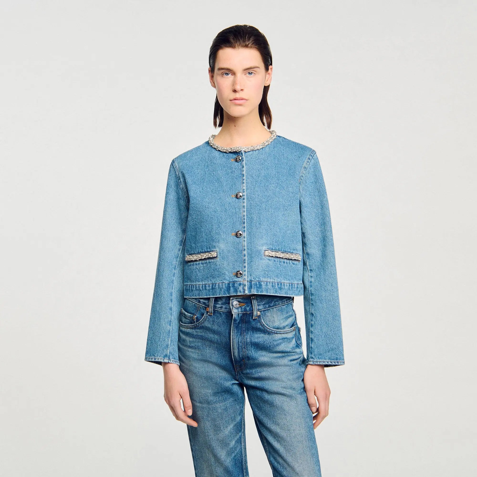 Blouson en denim strassé - CALVERO