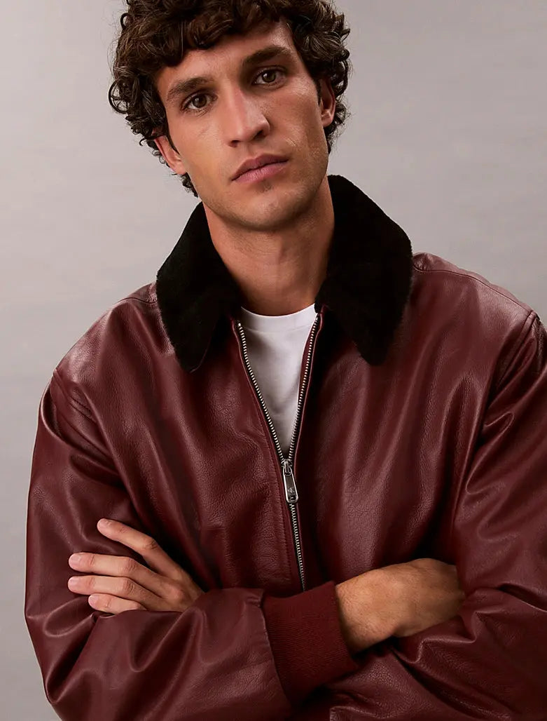 Bomber en cuir avec col en rason Calvin Klein
