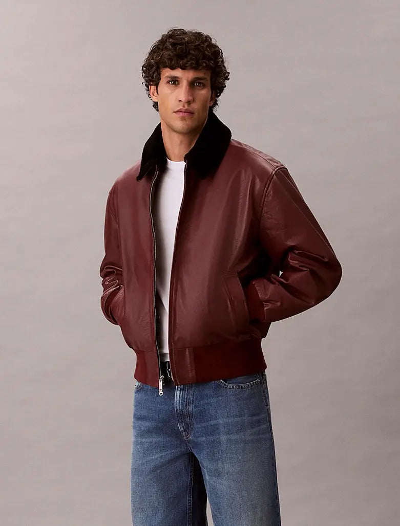 Bomber en cuir avec col en rason Calvin Klein