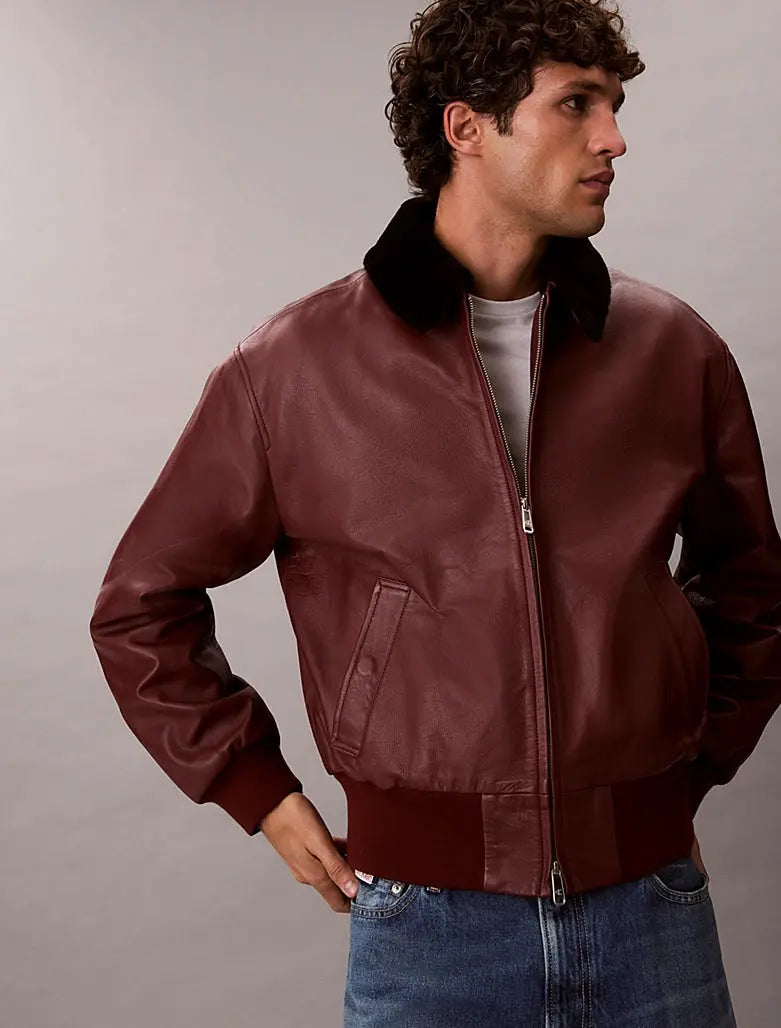 Bomber en cuir avec col en rason Calvin Klein