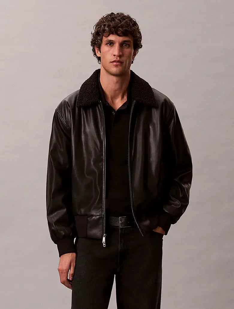Bomber en similicuir à col en sherpa Calvin Klein