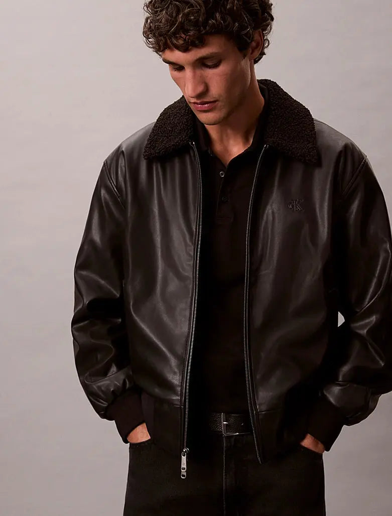 Bomber en similicuir à col en sherpa Calvin Klein