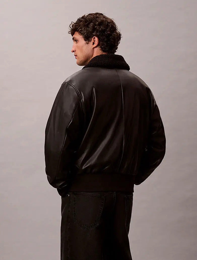 Bomber en similicuir à col en sherpa Calvin Klein