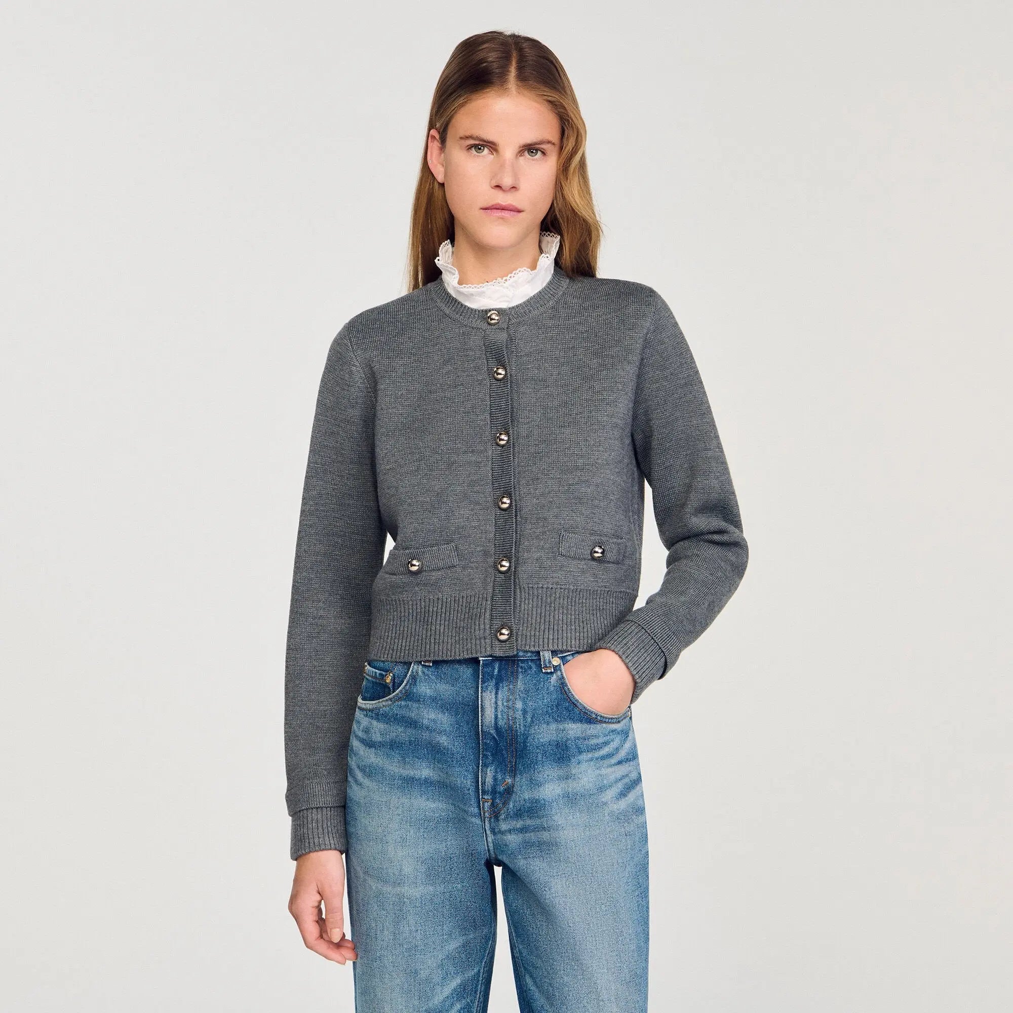 Cardigan à col volanté amovible - CALVERO