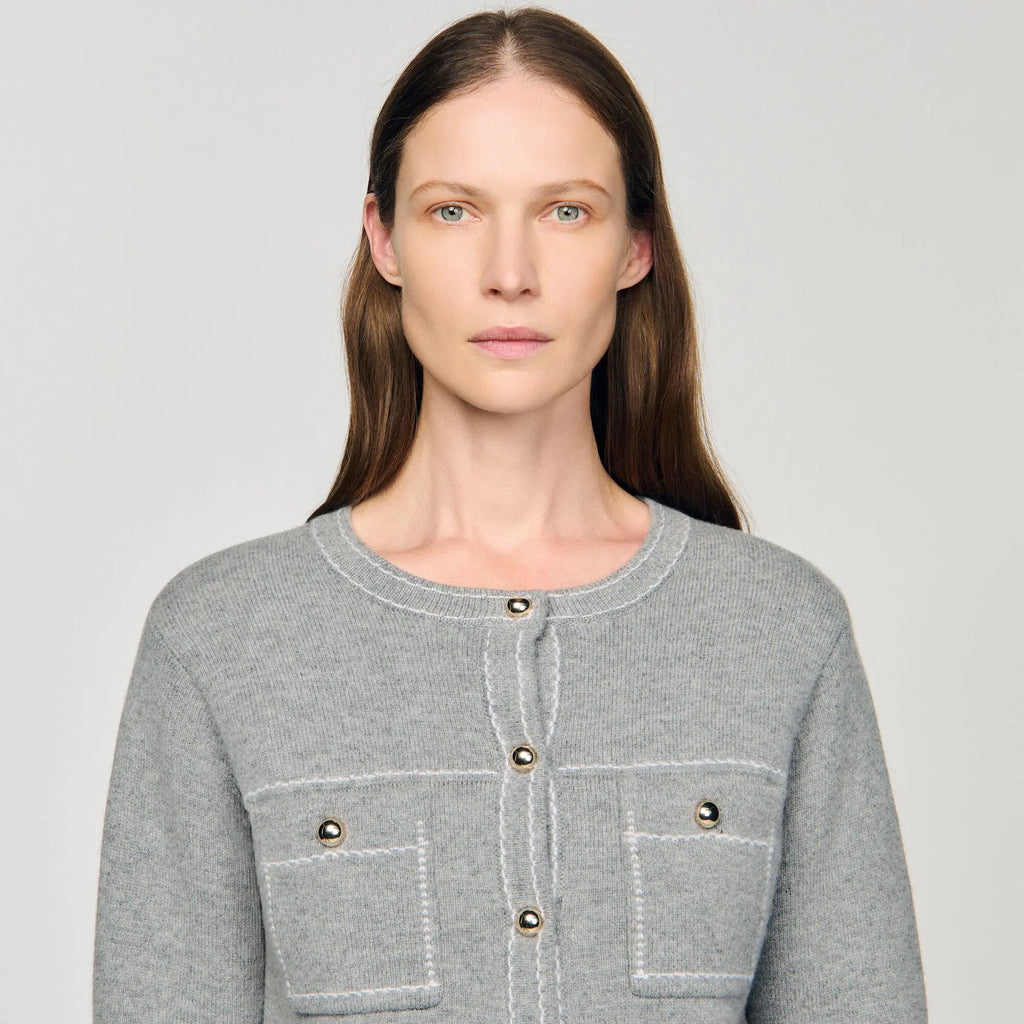 Cardigan à surpiqûres contrastées - CALVERO