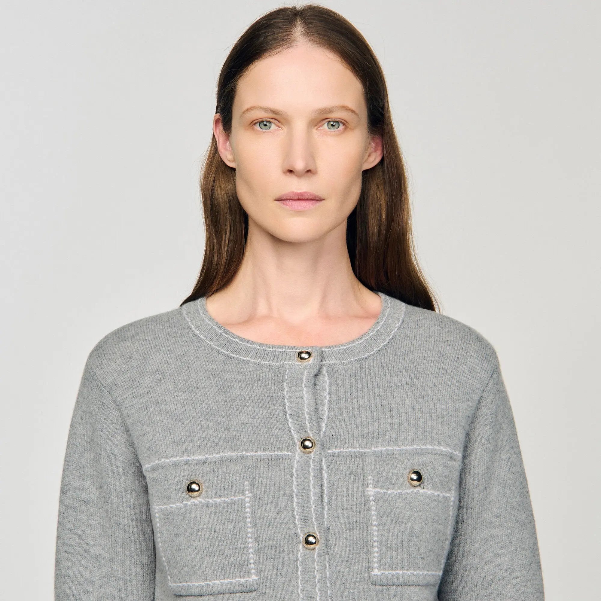 Cardigan à surpiqûres contrastées - CALVERO