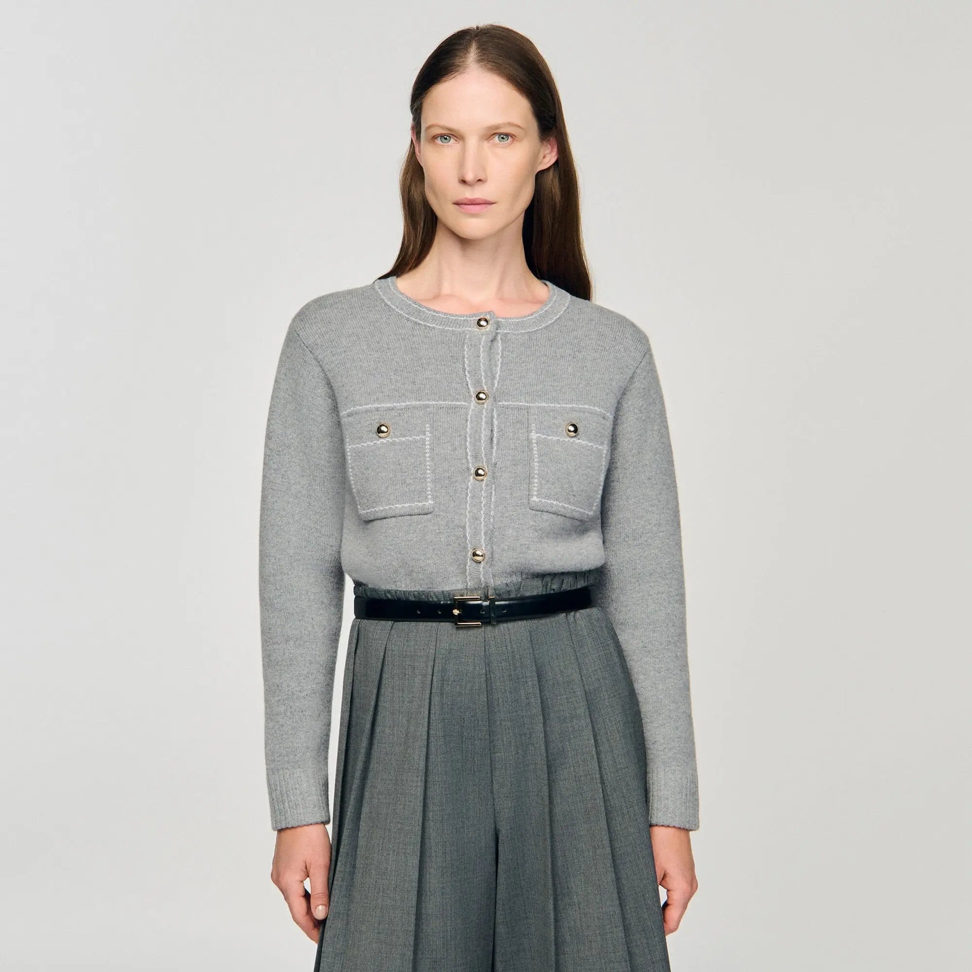 Cardigan à surpiqûres contrastées - CALVERO