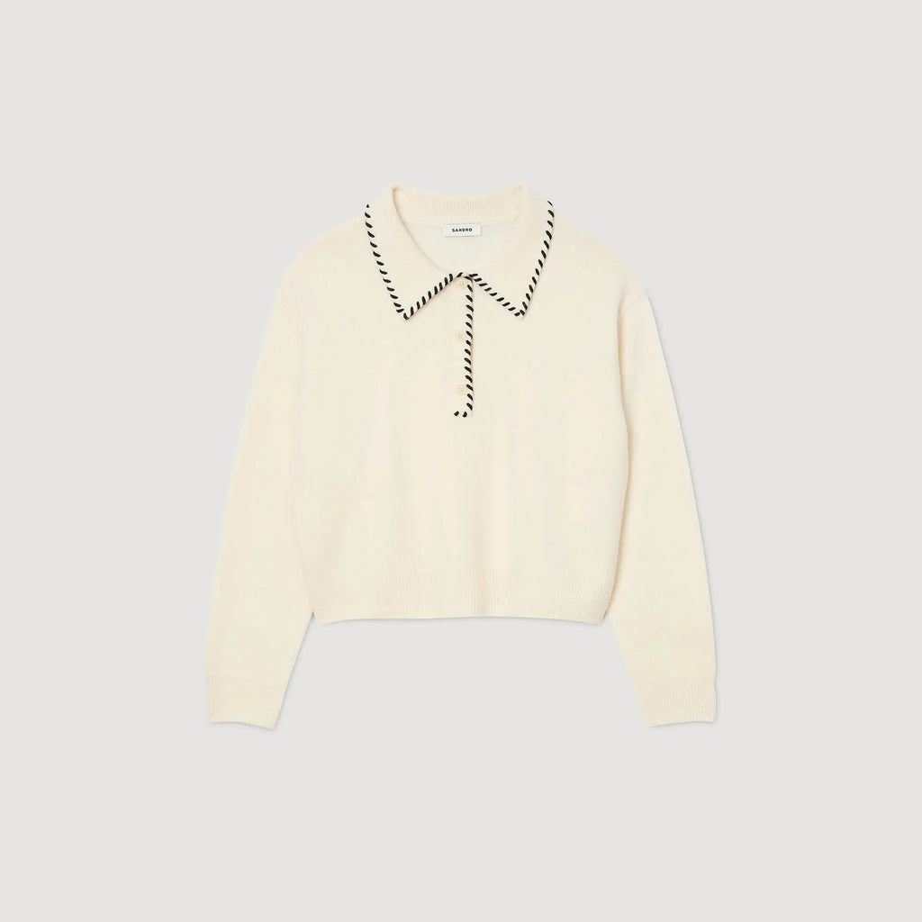 Pull en maille à col polo contrasté - CALVERO