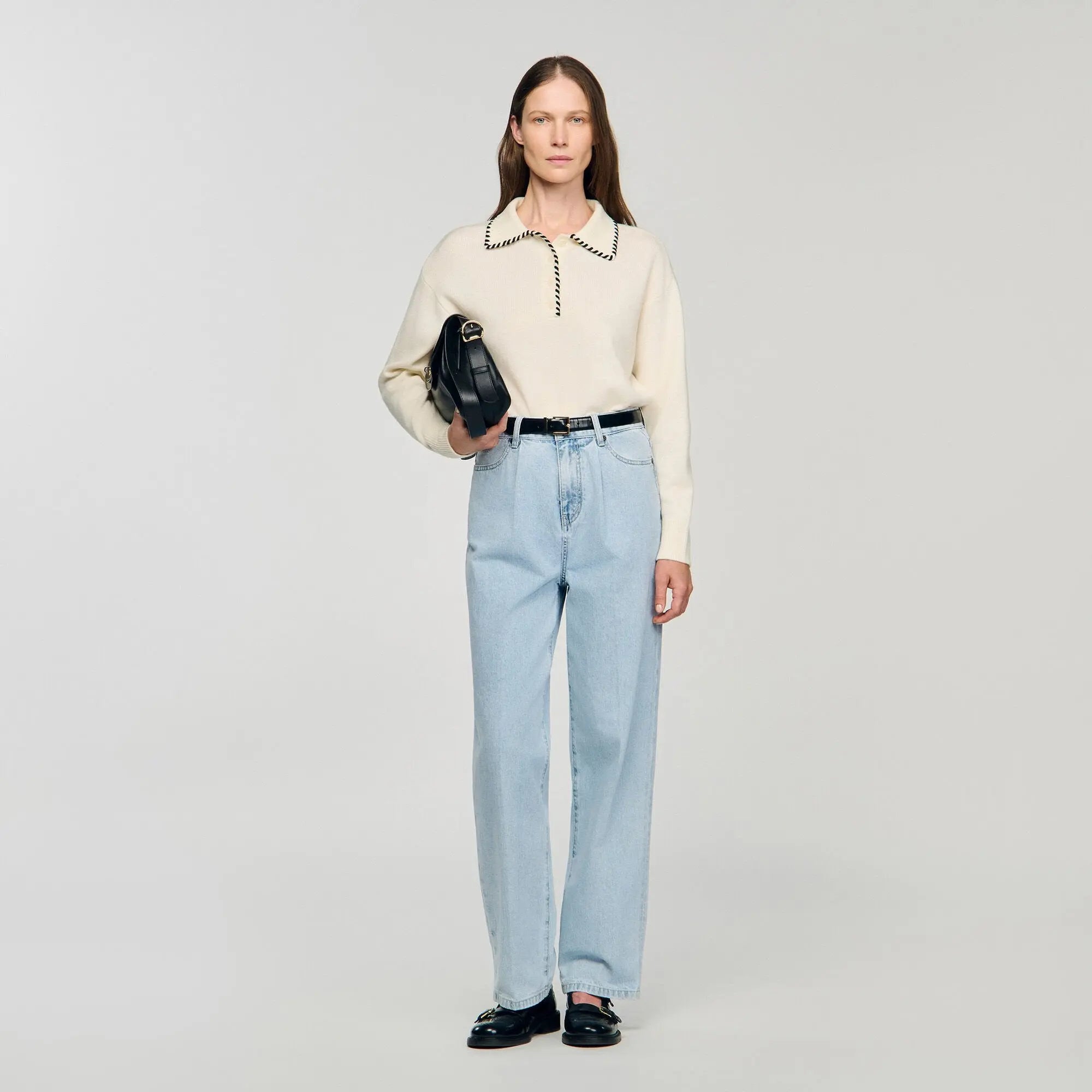 Pull en maille à col polo contrasté - CALVERO