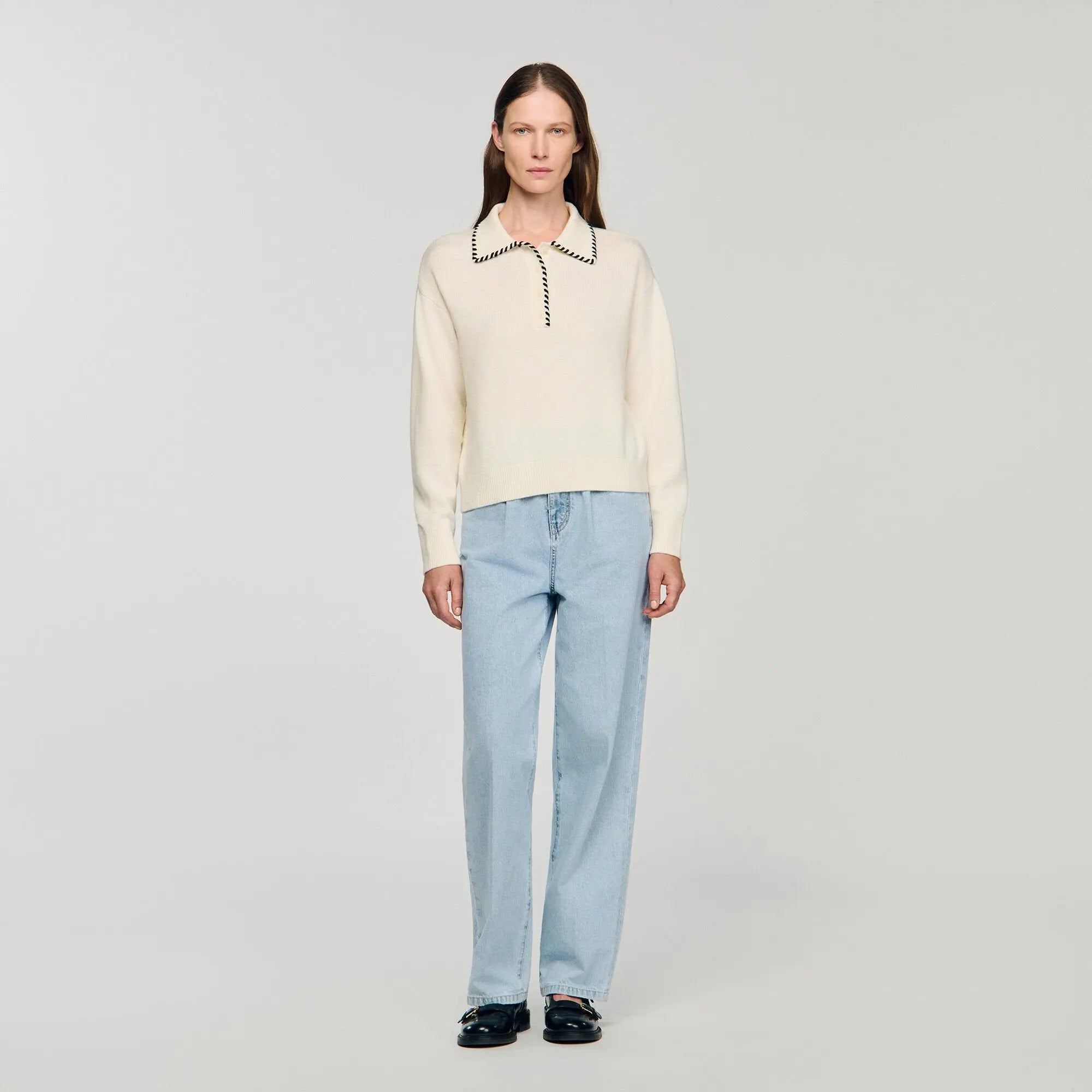Pull en maille à col polo contrasté - CALVERO