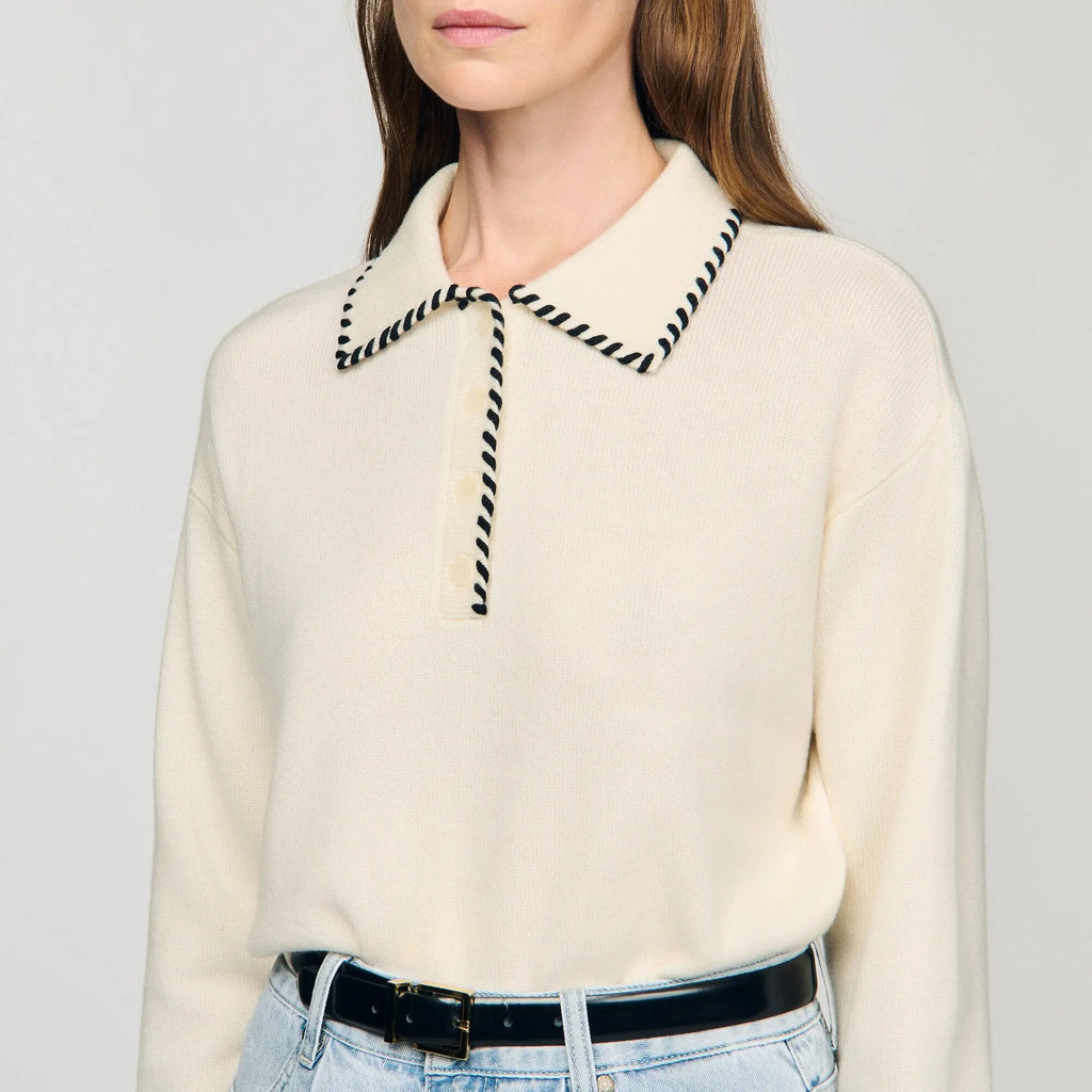 Pull en maille à col polo contrasté - CALVERO
