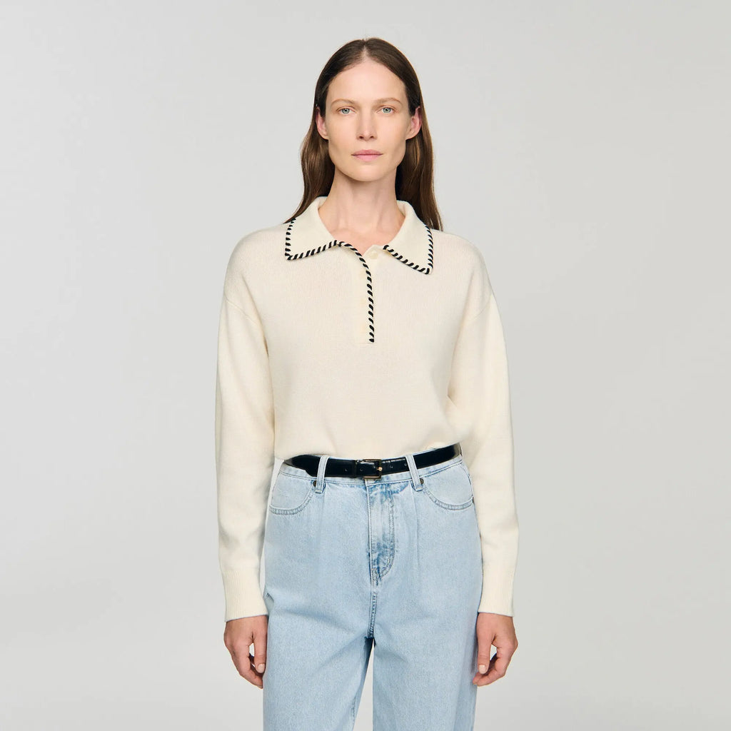 Pull en maille à col polo contrasté - CALVERO