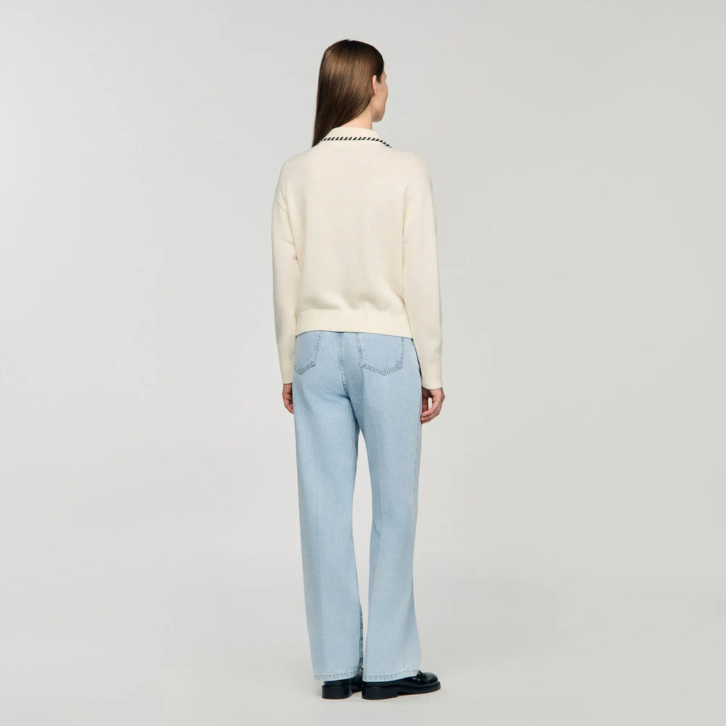 Pull en maille à col polo contrasté - CALVERO