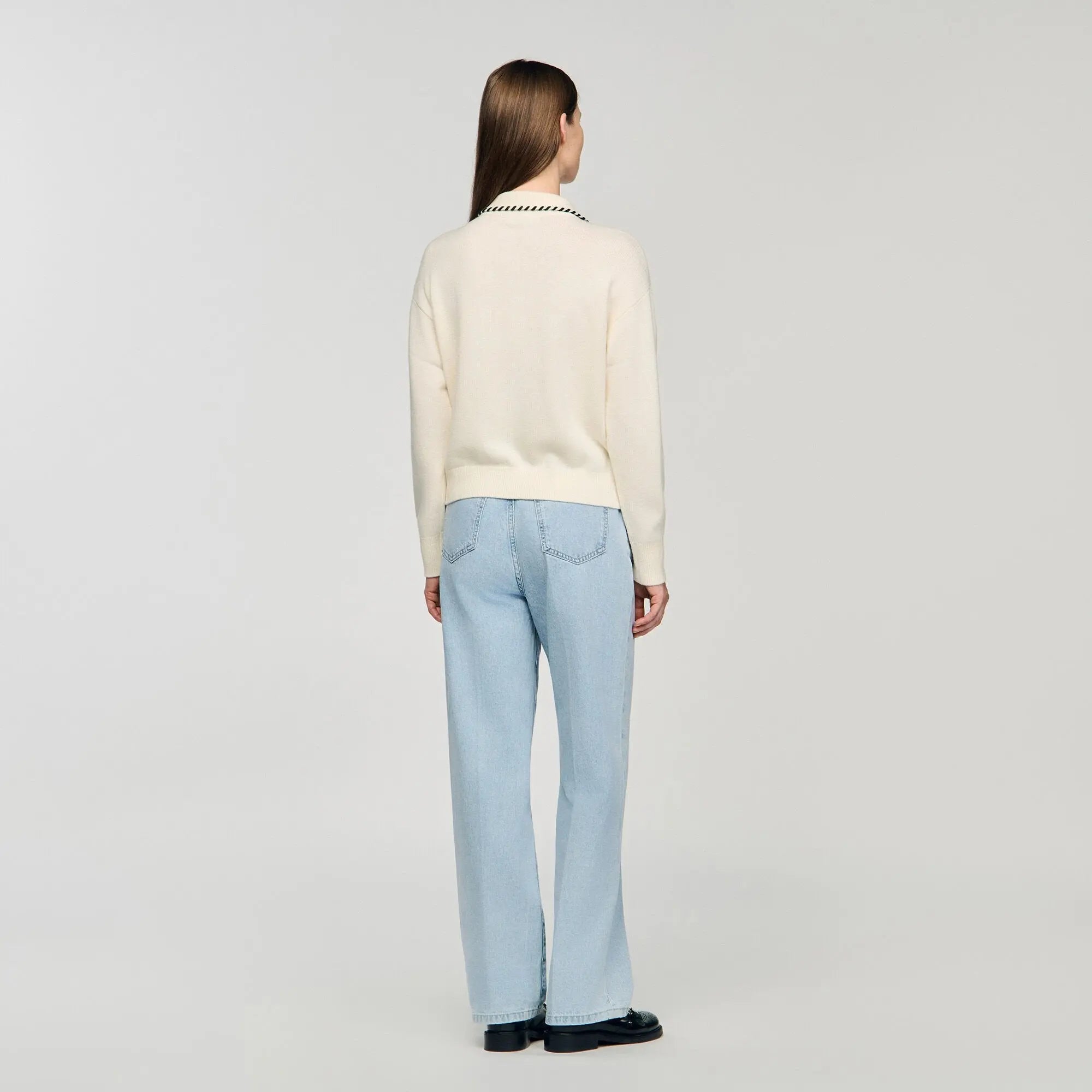 Pull en maille à col polo contrasté - CALVERO