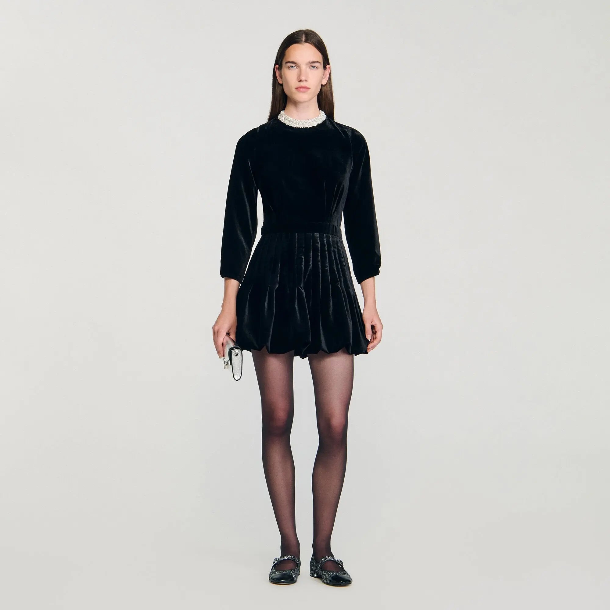 Robe courte en velours perlée - CALVERO
