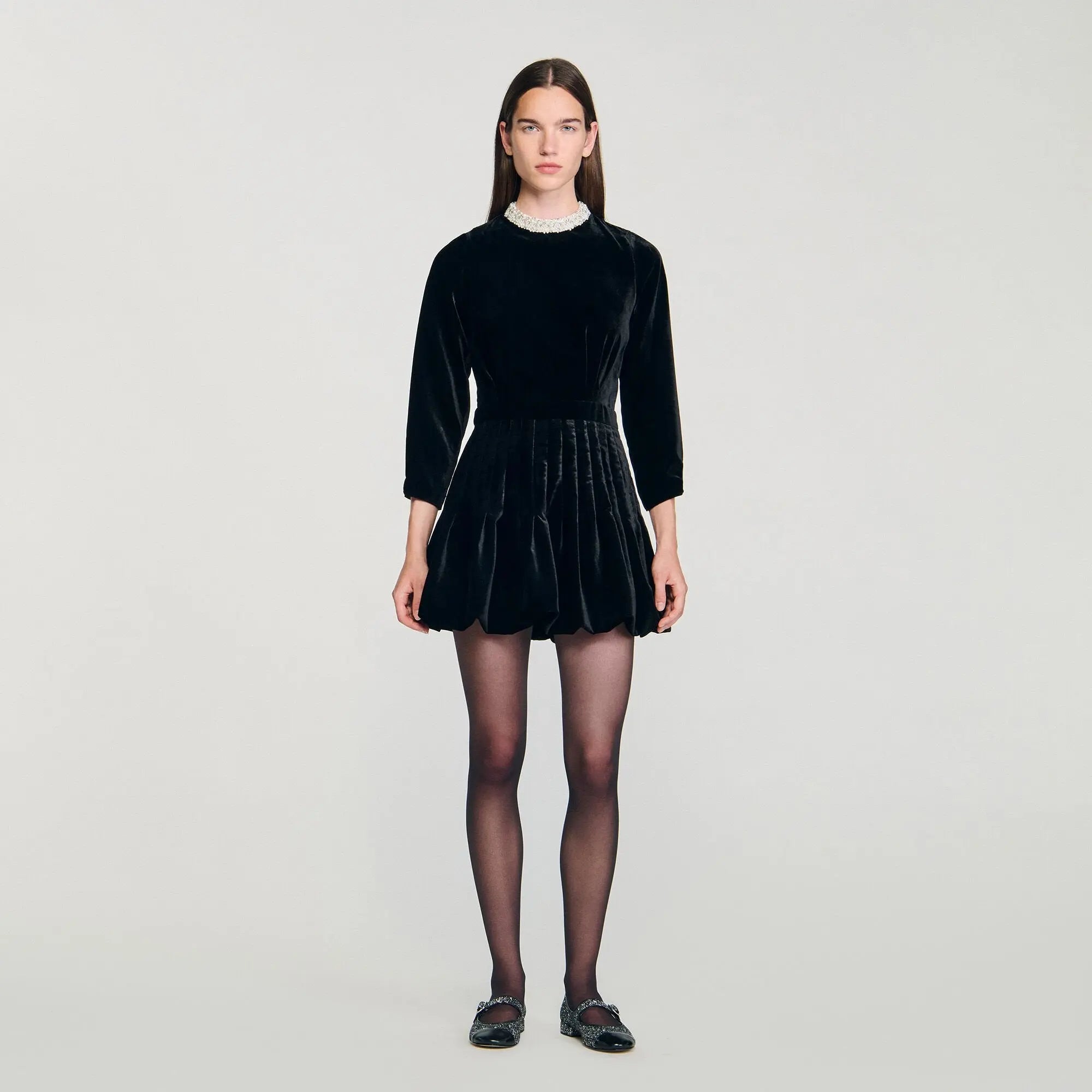 Robe courte en velours perlée - CALVERO