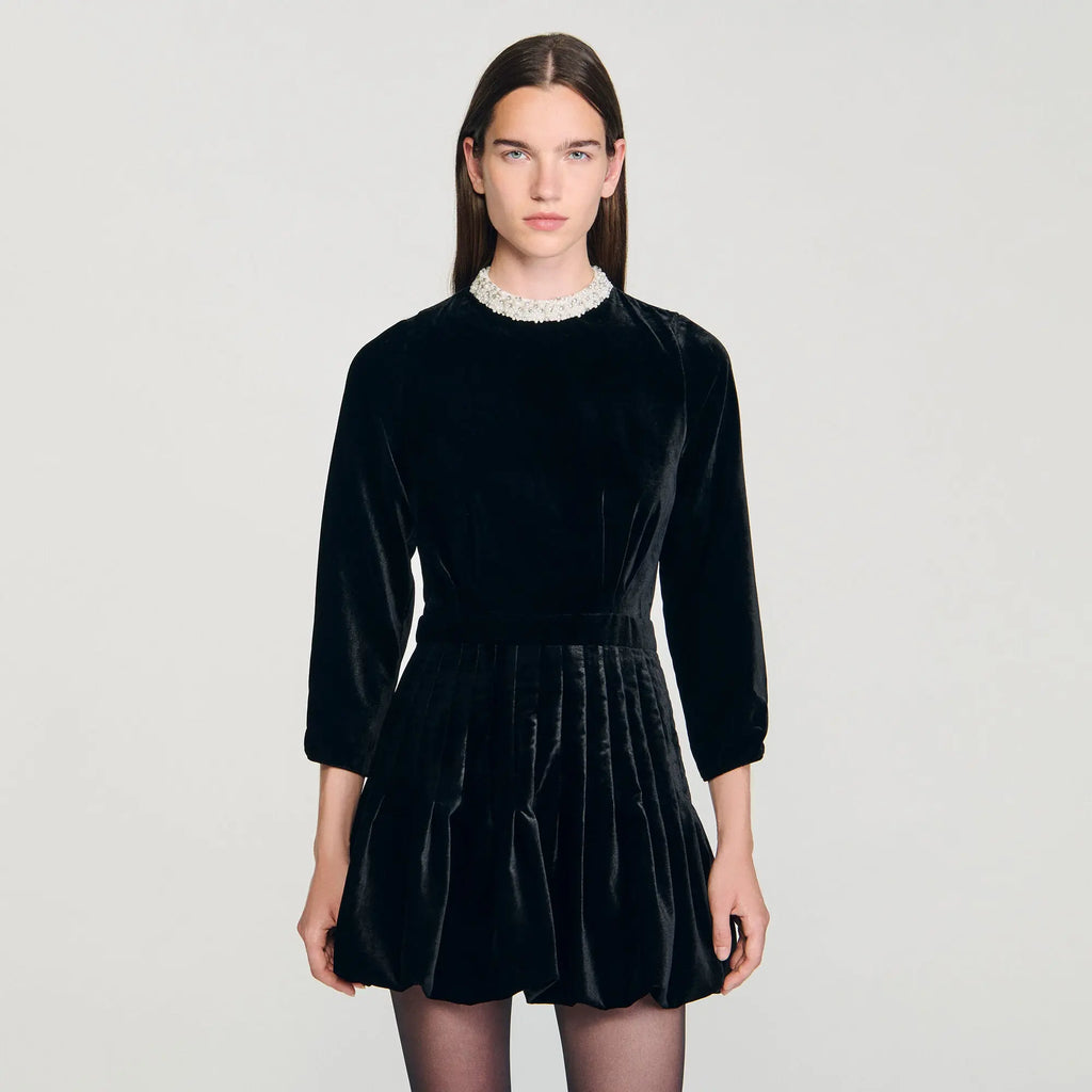 Robe courte en velours perlée - CALVERO