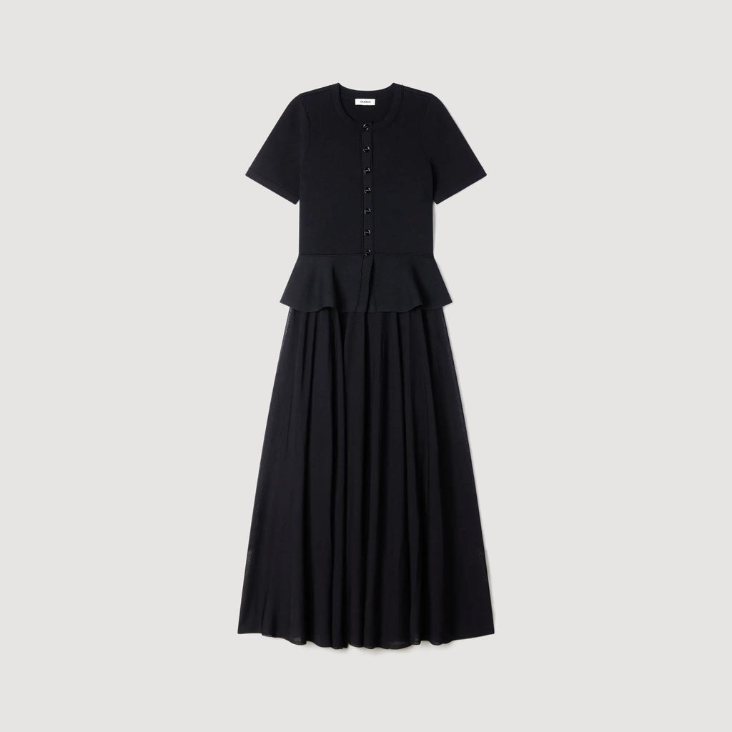 Robe longue en maille à basque - CALVERO