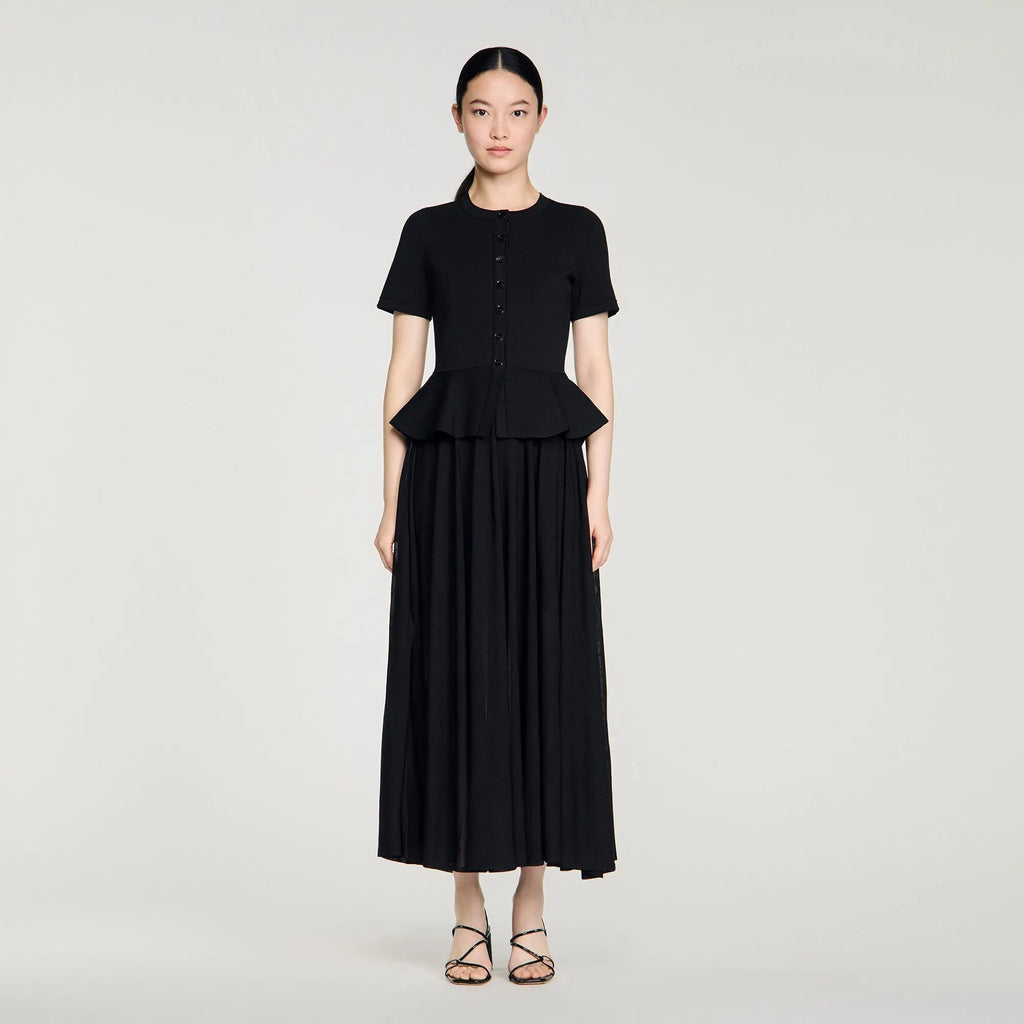 Robe longue en maille à basque - CALVERO