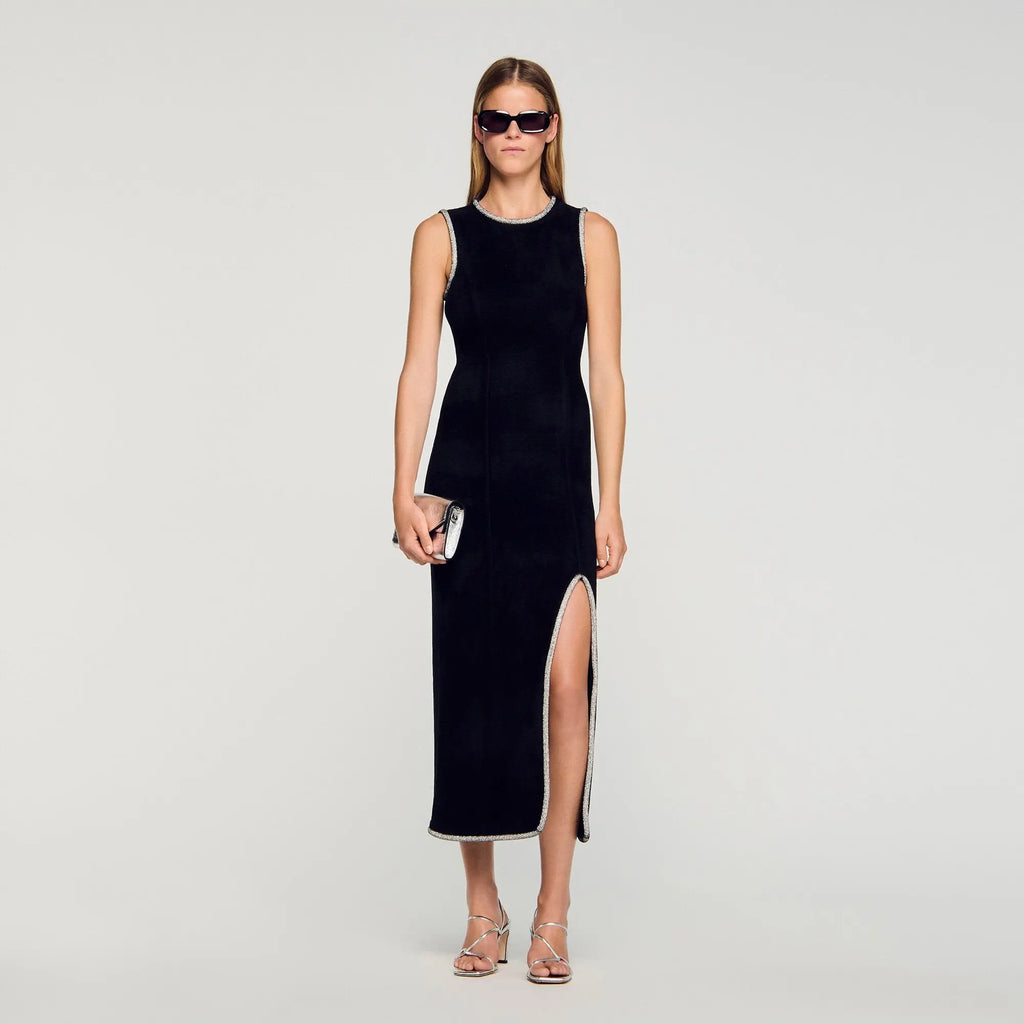 Robe longue fendue strassée - CALVERO