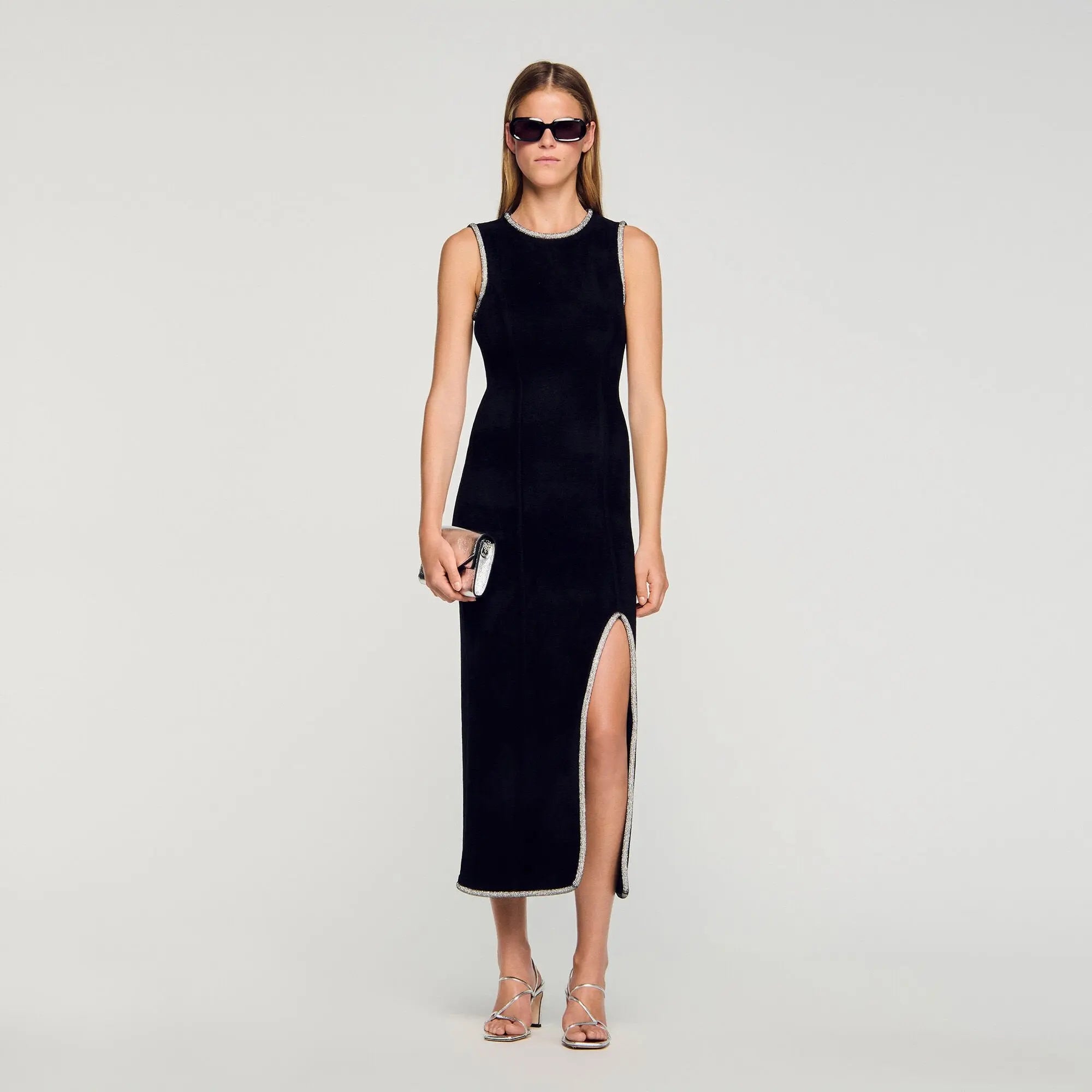 Robe longue fendue strassée - CALVERO
