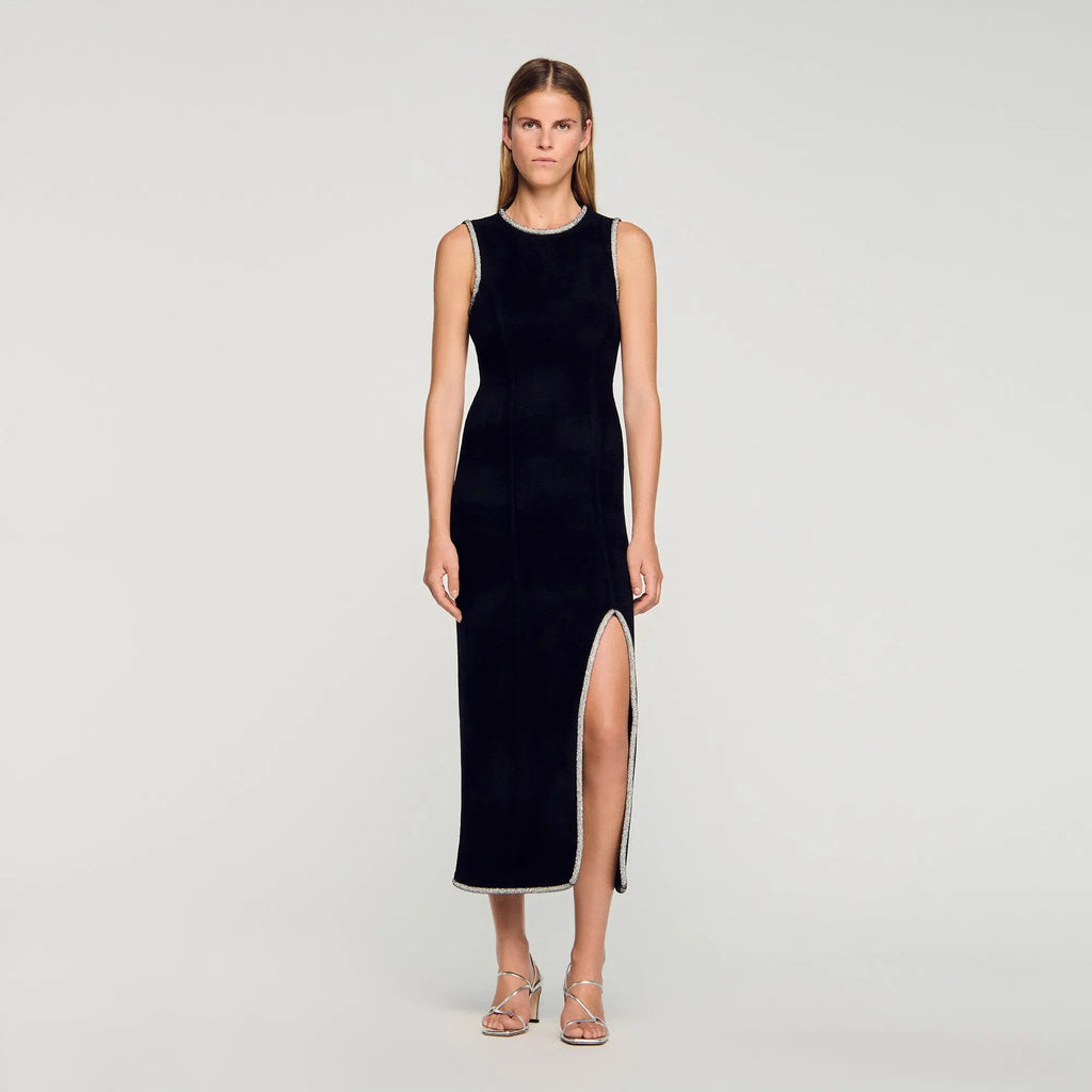 Robe longue fendue strassée - CALVERO
