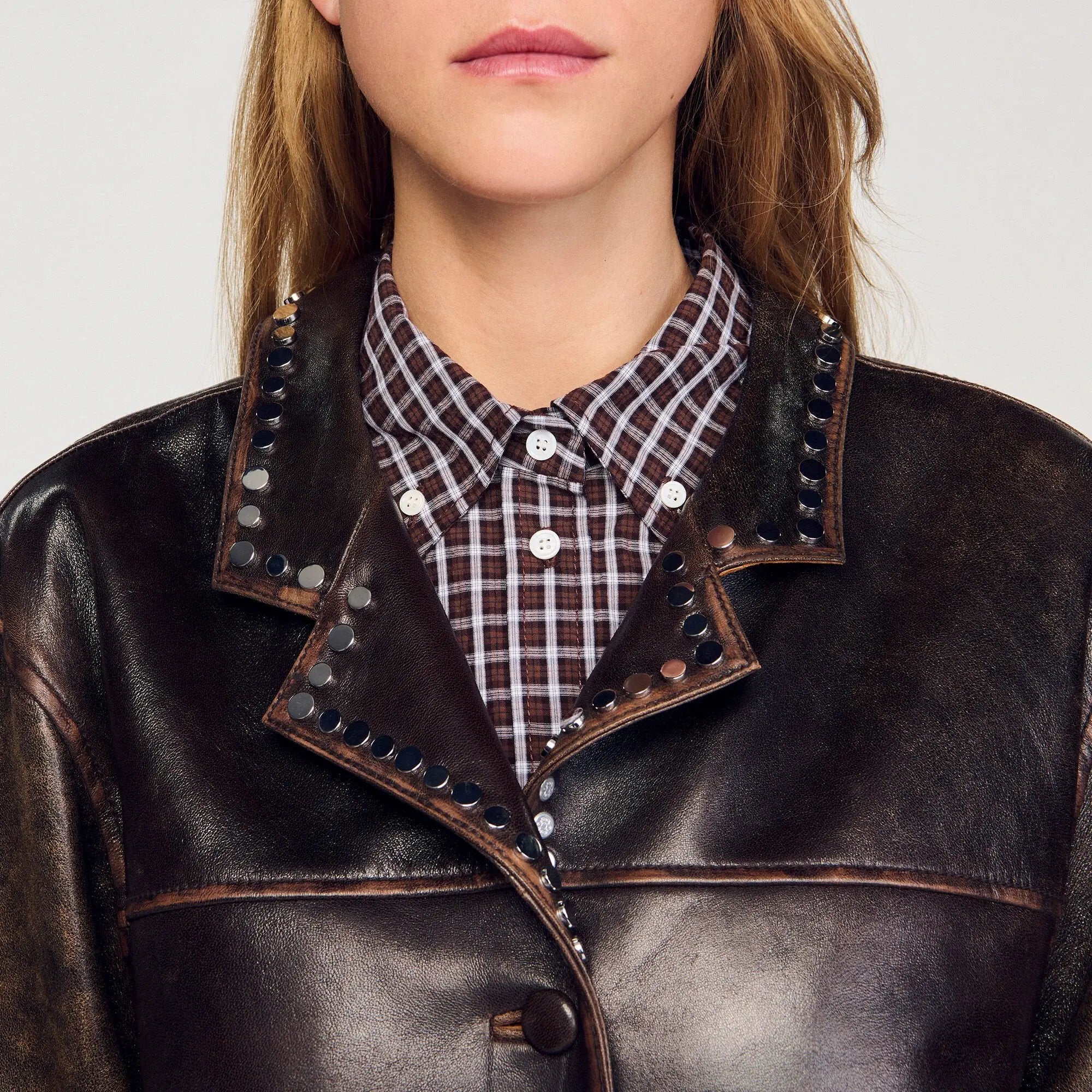 Blouson oversize en cuir à studs - CALVERO