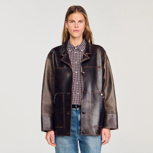 Blouson oversize en cuir à studs - CALVERO