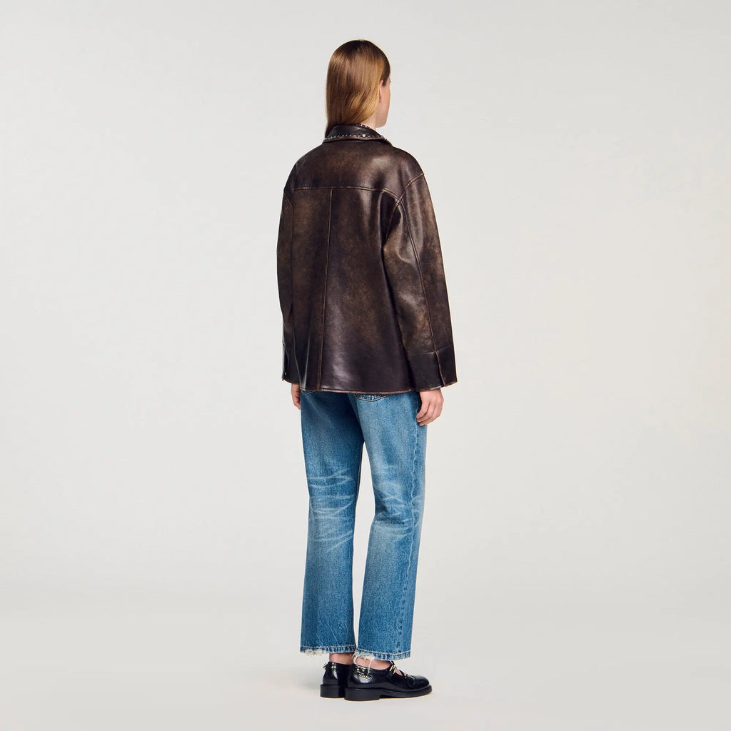 Blouson oversize en cuir à studs - CALVERO