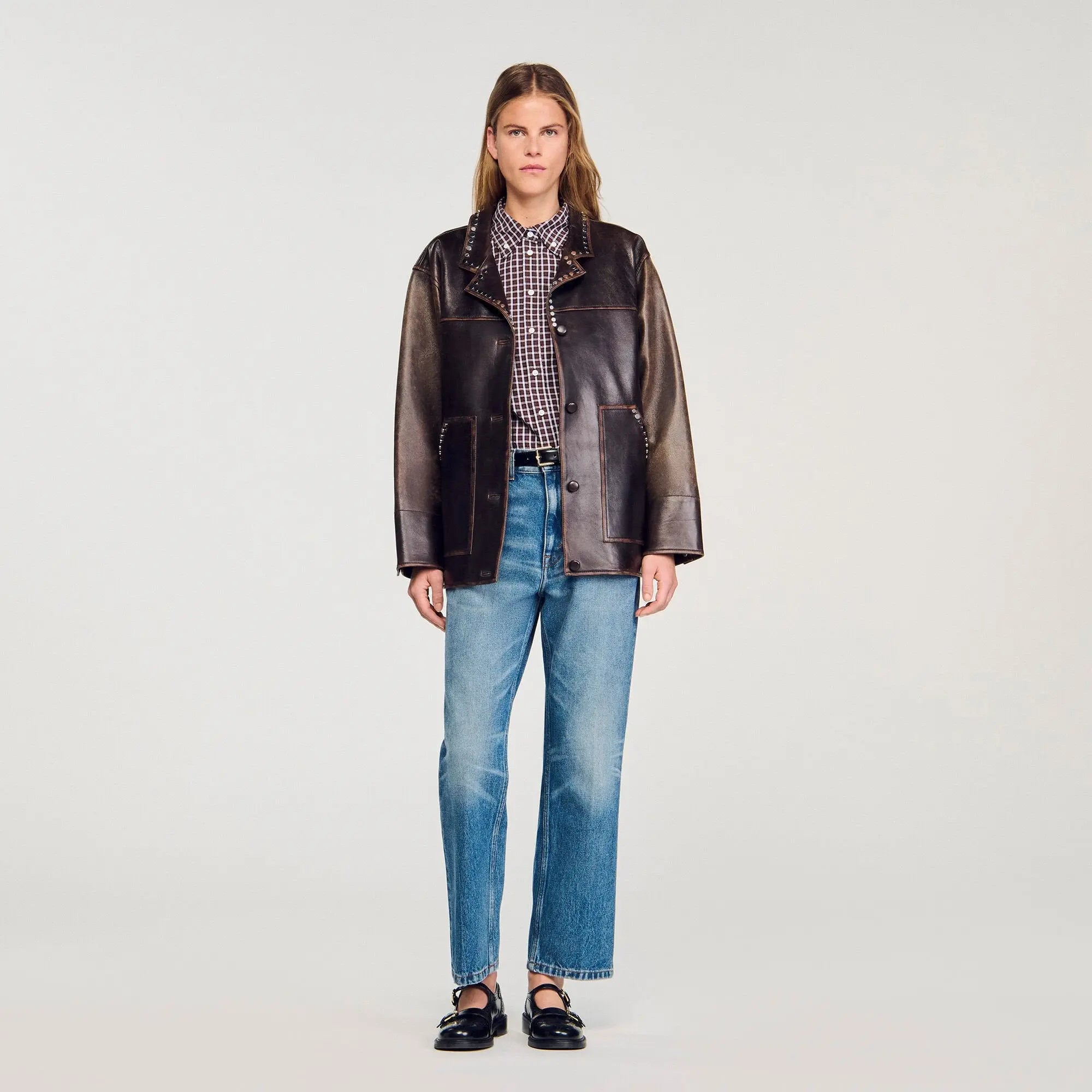 Blouson oversize en cuir à studs - CALVERO
