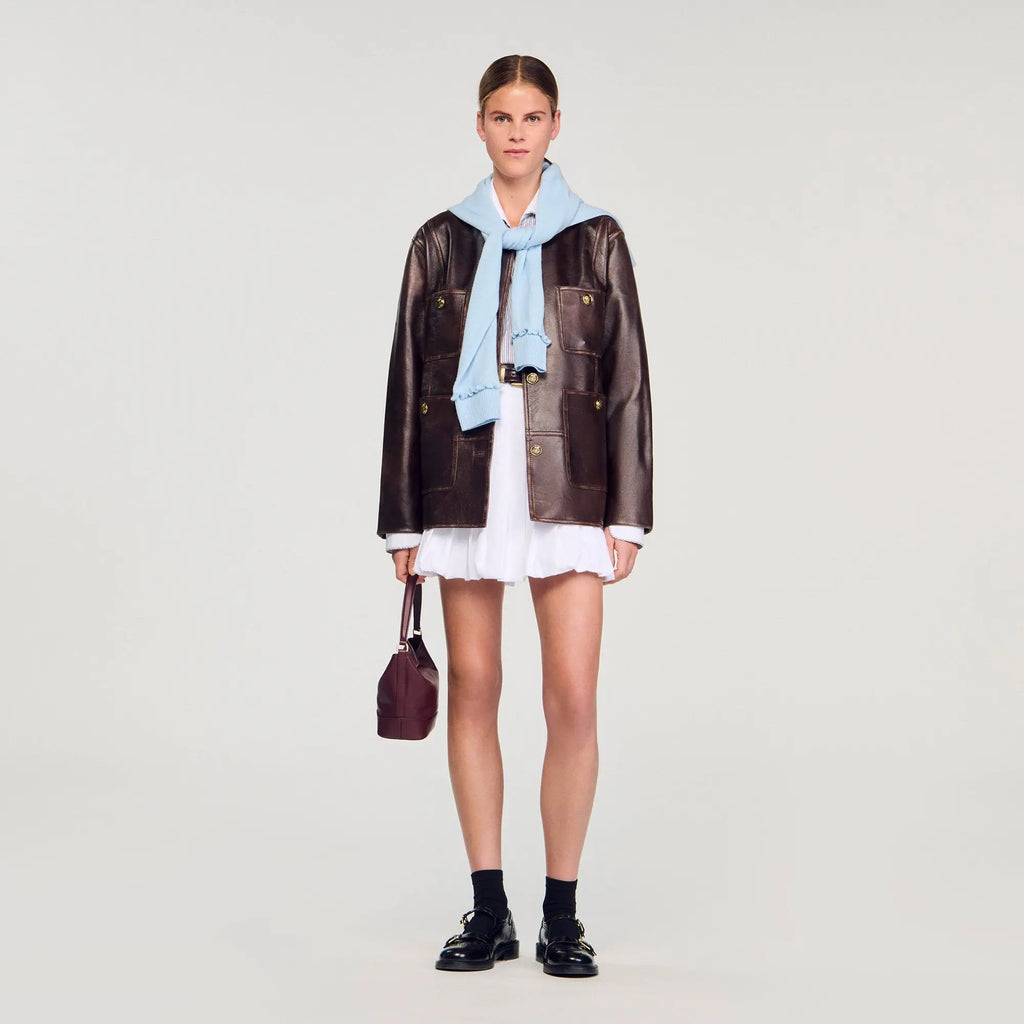 Blouson long en cuir vieilli - CALVERO