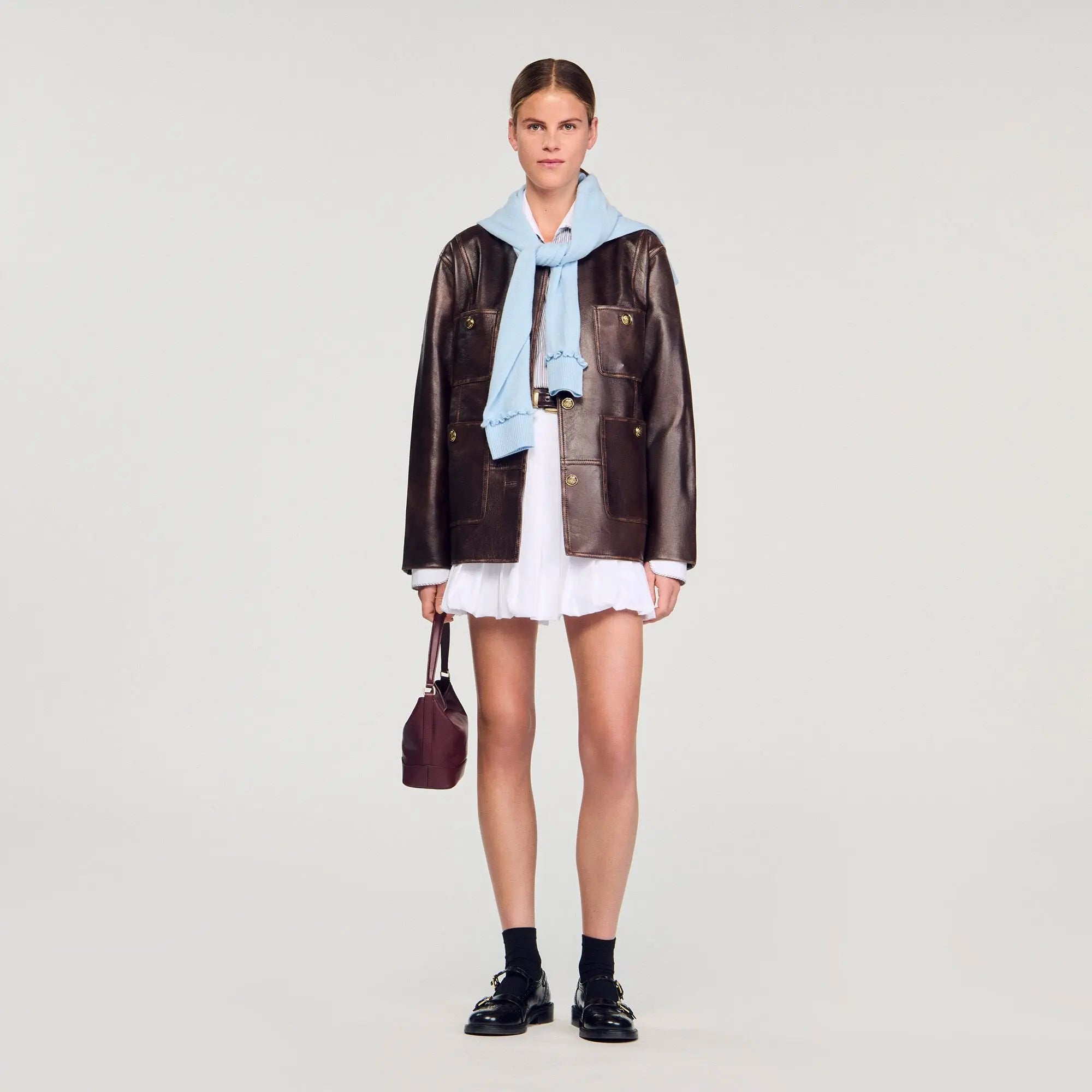 Blouson long en cuir vieilli - CALVERO