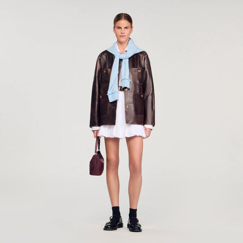 Blouson long en cuir vieilli - CALVERO