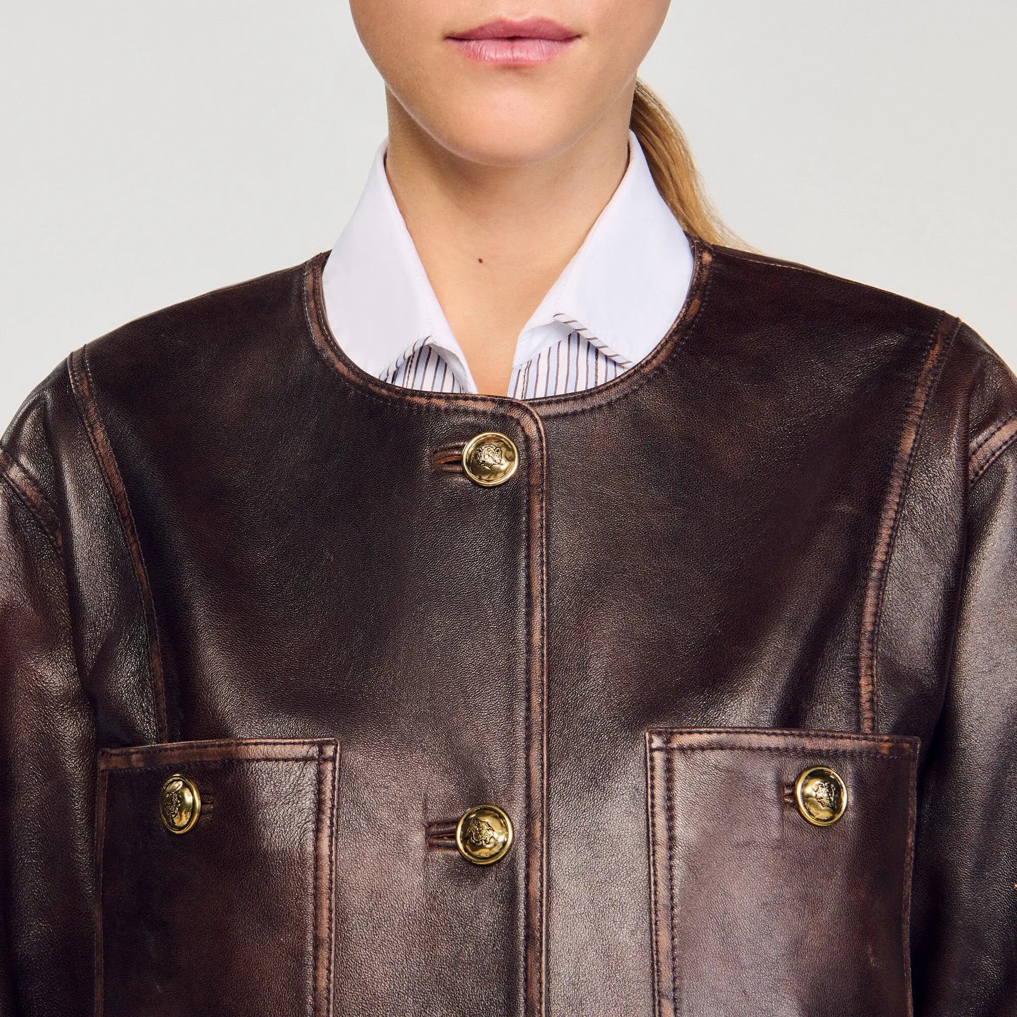 Blouson long en cuir vieilli - CALVERO