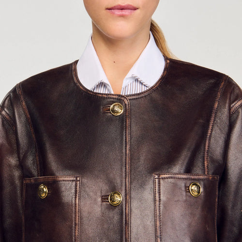 Blouson long en cuir vieilli - CALVERO