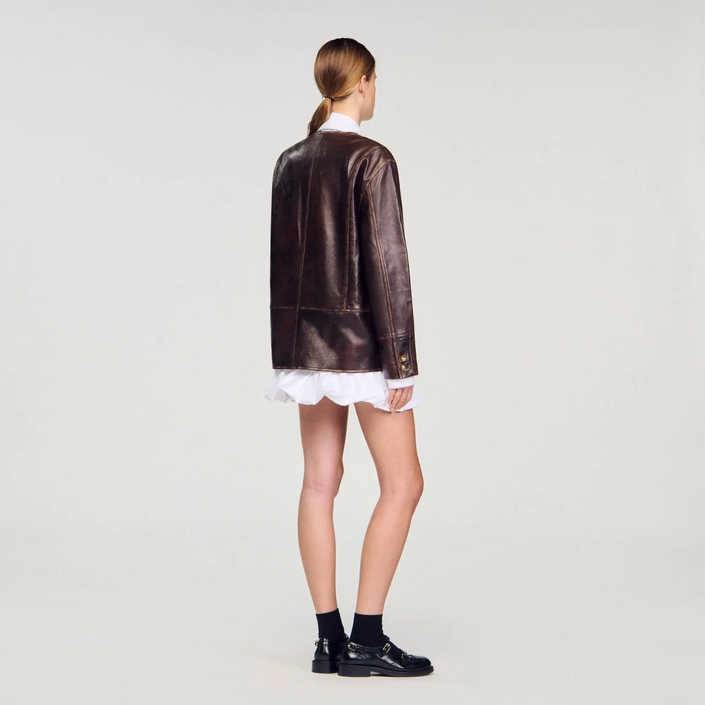 Blouson long en cuir vieilli - CALVERO