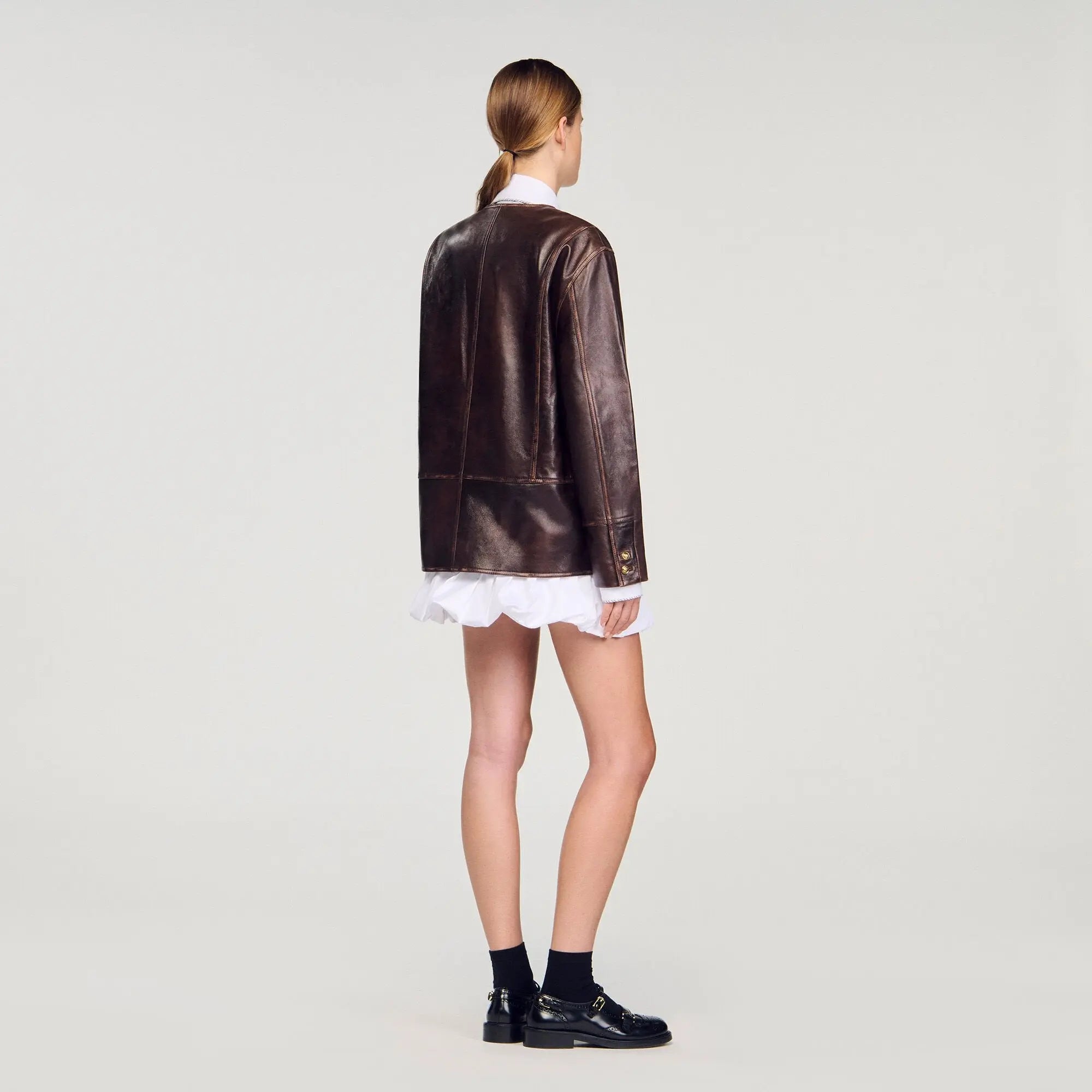 Blouson long en cuir vieilli - CALVERO