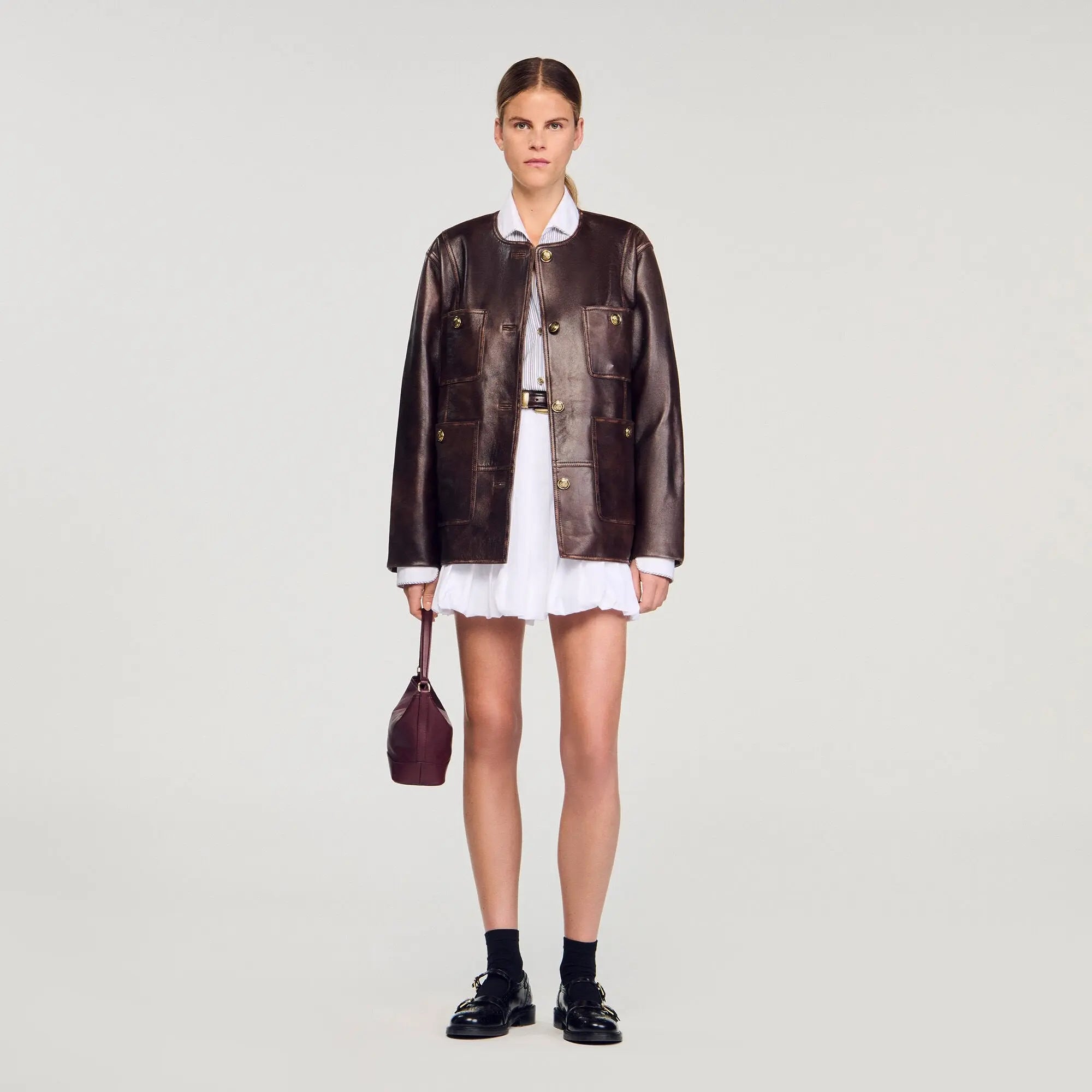 Blouson long en cuir vieilli - CALVERO