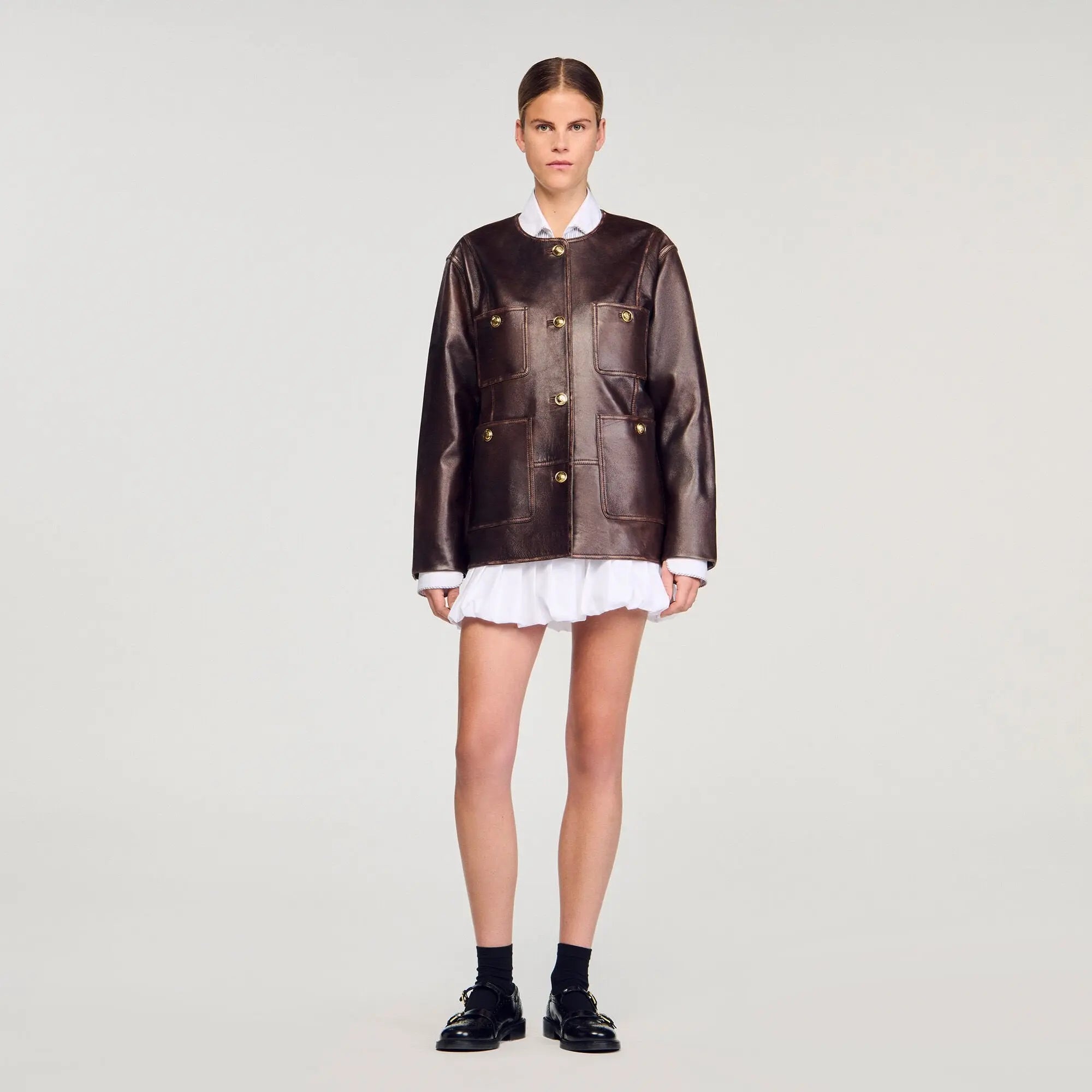 Blouson long en cuir vieilli - CALVERO