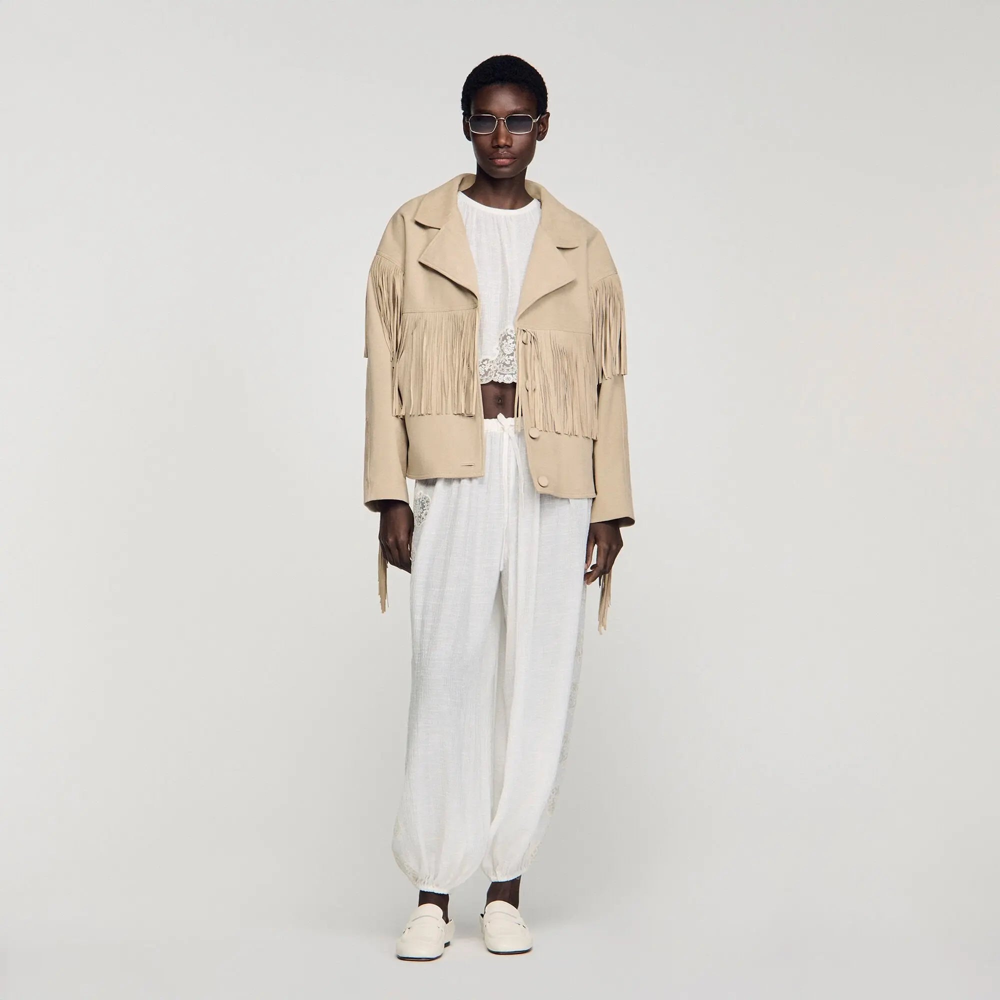 Blouson cuir suède à franges - CALVERO