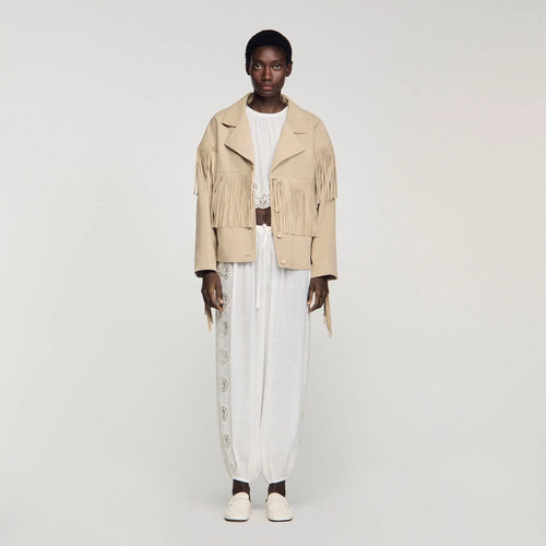 Blouson cuir suède à franges - CALVERO