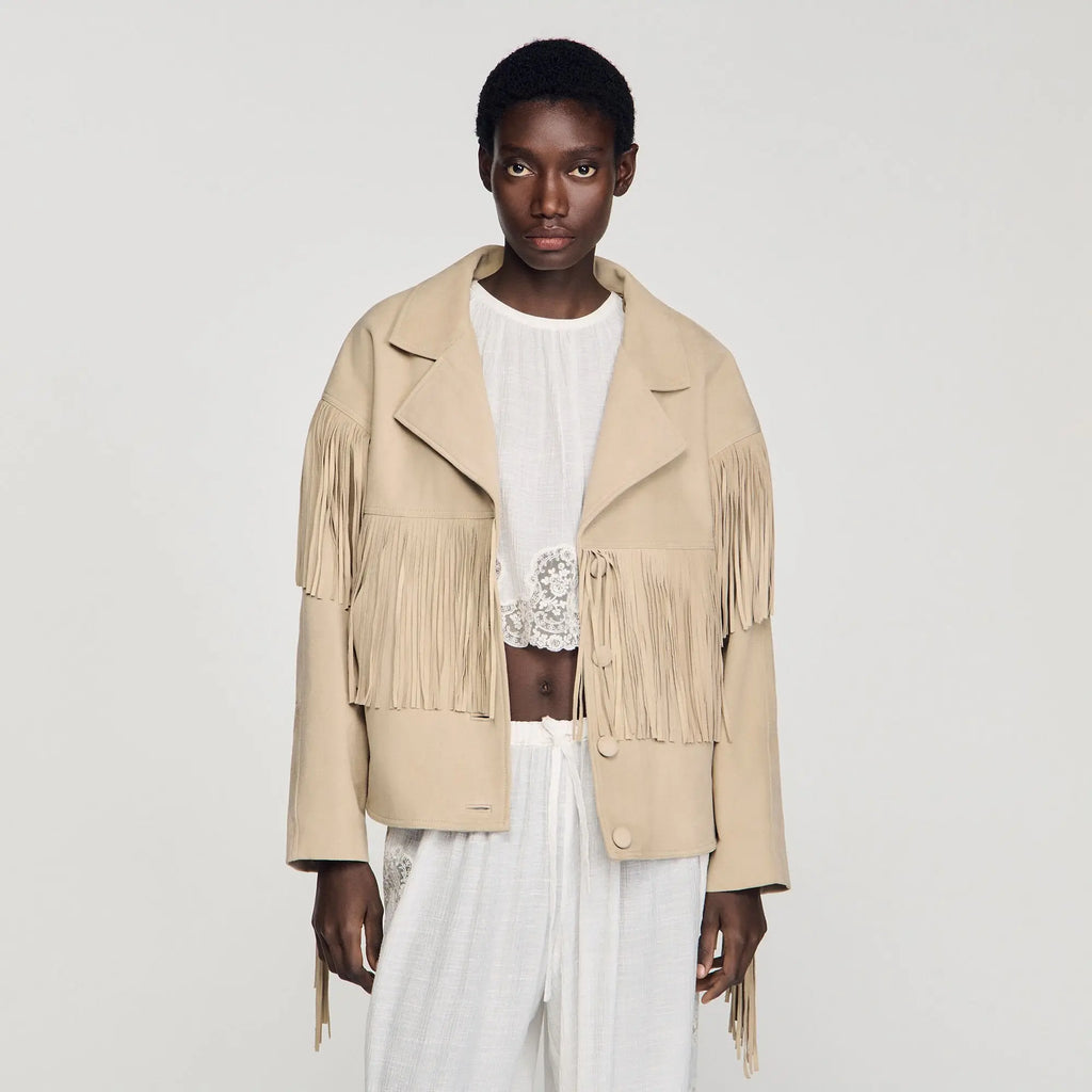 Blouson cuir suède à franges - CALVERO