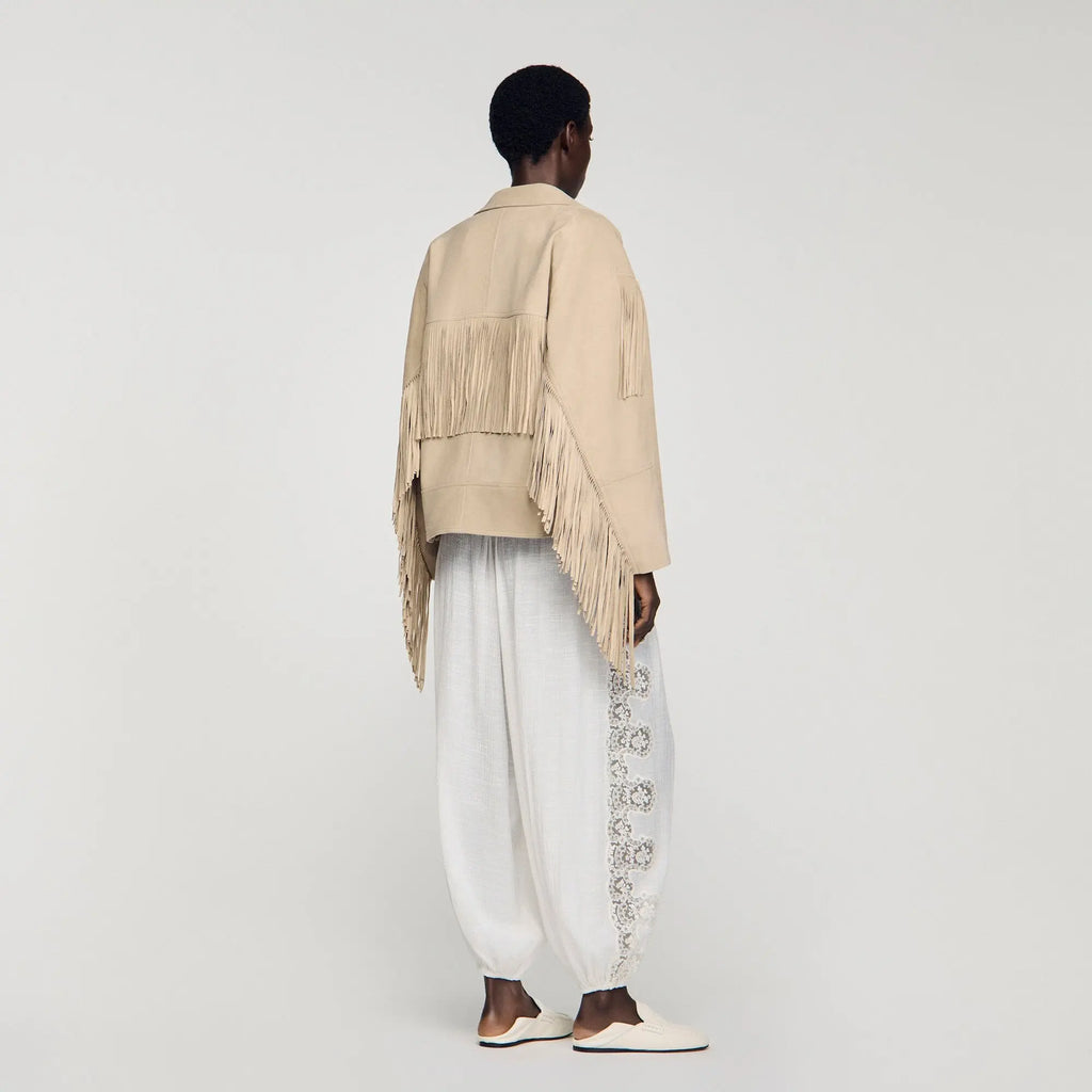 Blouson cuir suède à franges - CALVERO