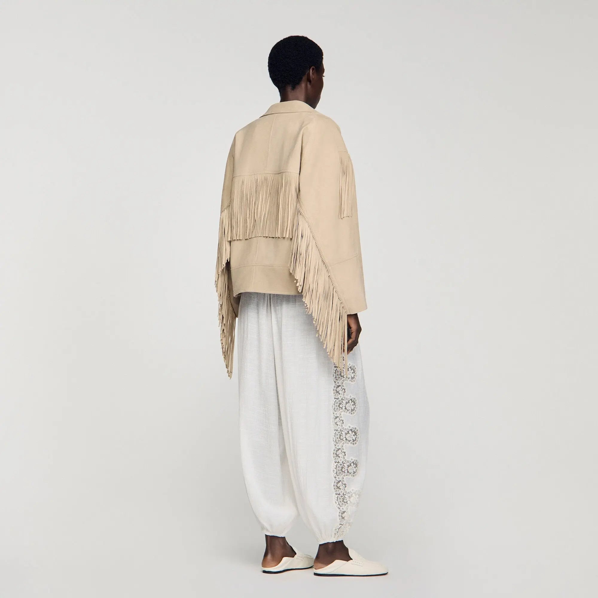 Blouson cuir suède à franges - CALVERO