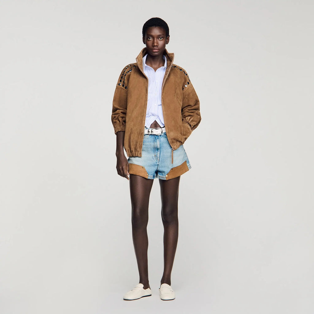 Blouson en suède à studs - CALVERO