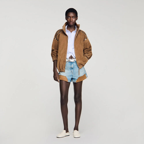 Blouson en suède à studs - CALVERO