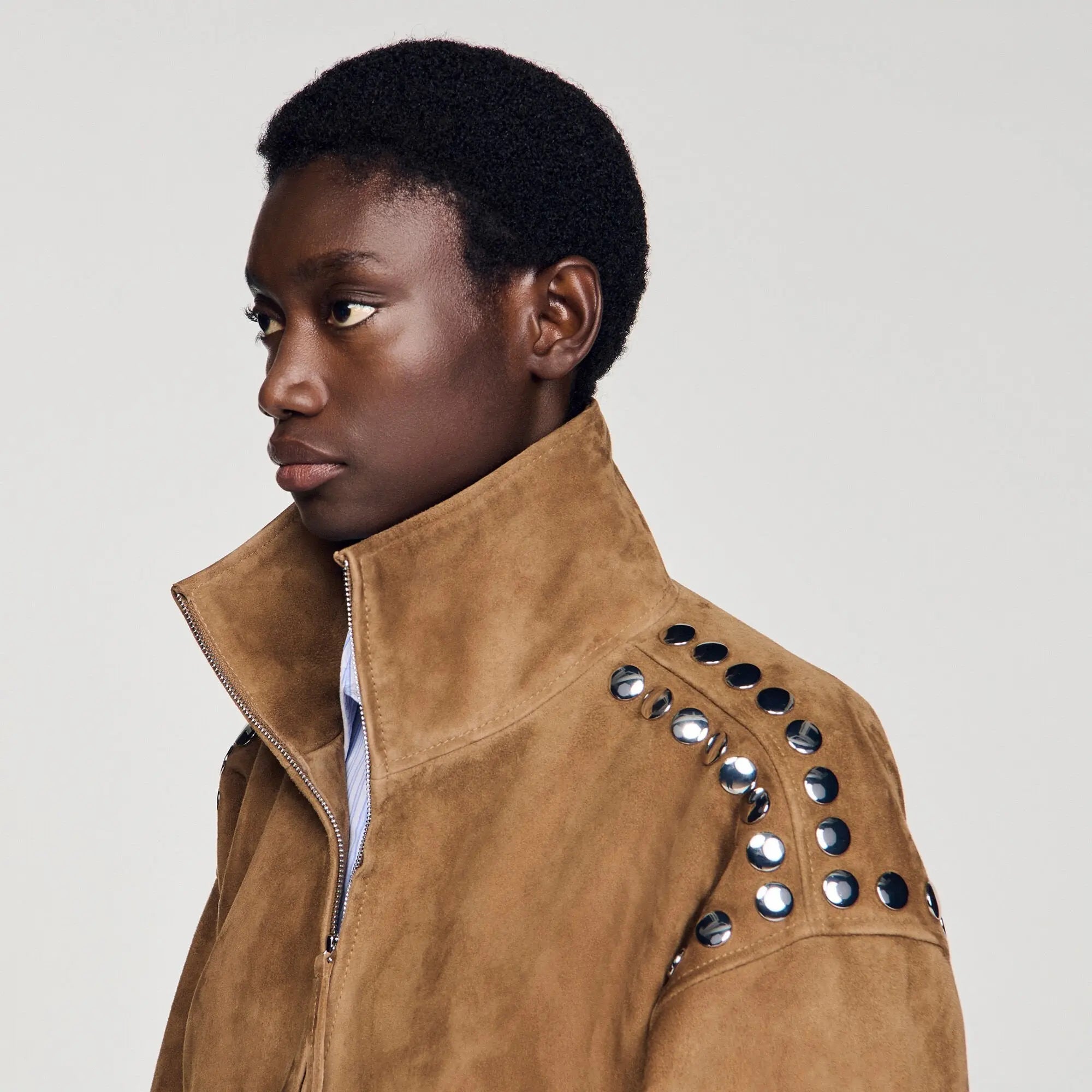 Blouson en suède à studs - CALVERO