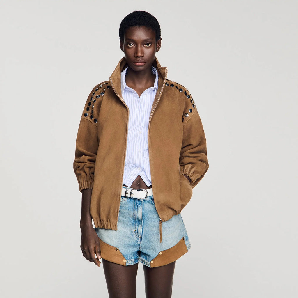 Blouson en suède à studs - CALVERO